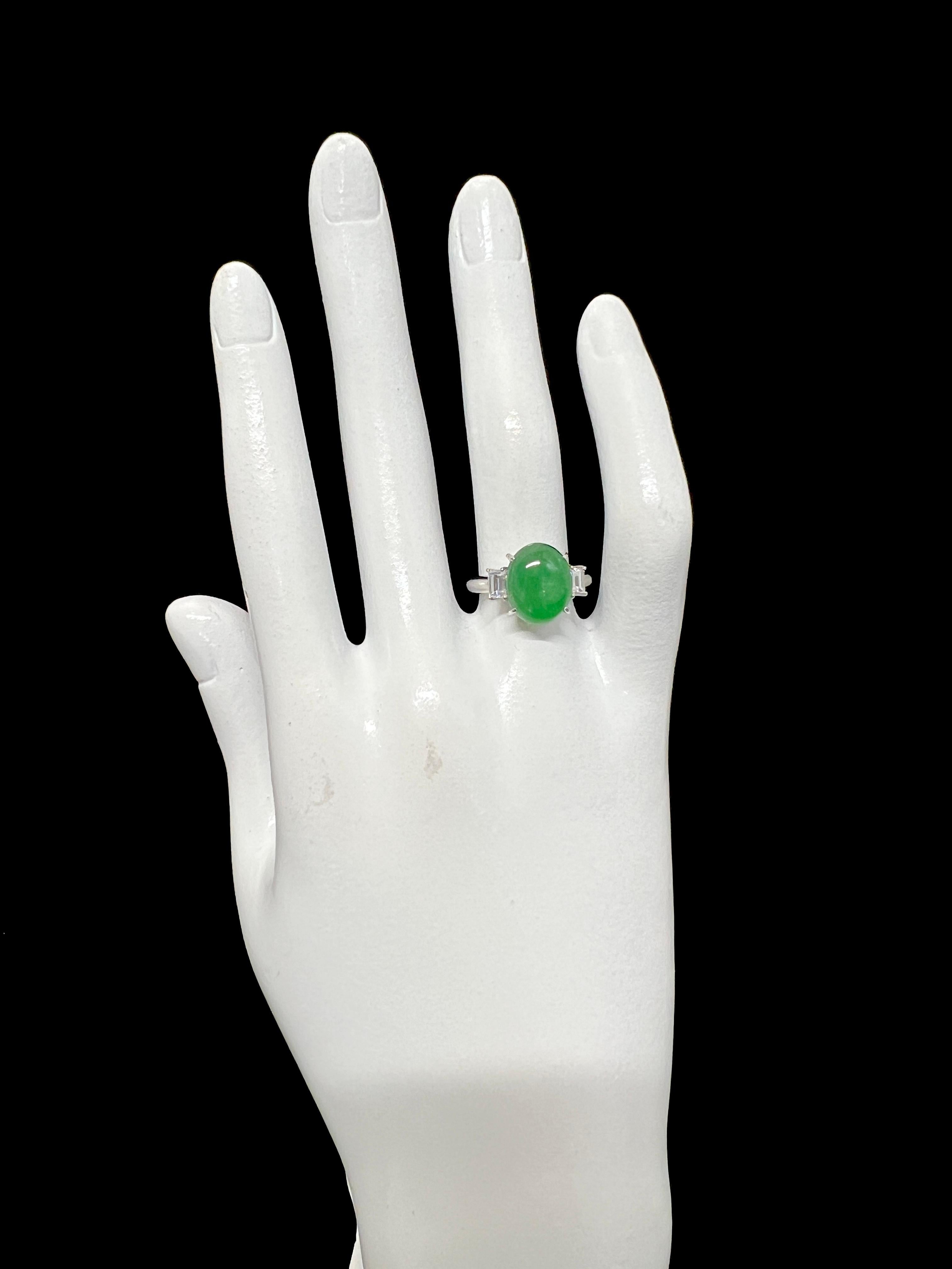 4.15 Carat Natural 'Type-A' Jadeite and Diamond Ring Set in Platinum For Sale 1