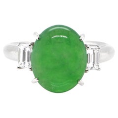 4.15 Carat Natural 'Type-A' Jadeite and Diamond Ring Set in Platinum