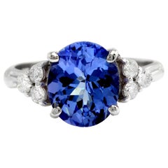 4.15 Carat Natural Very Nice Looking Tanzanite and Diamond 14K Solid White Gold