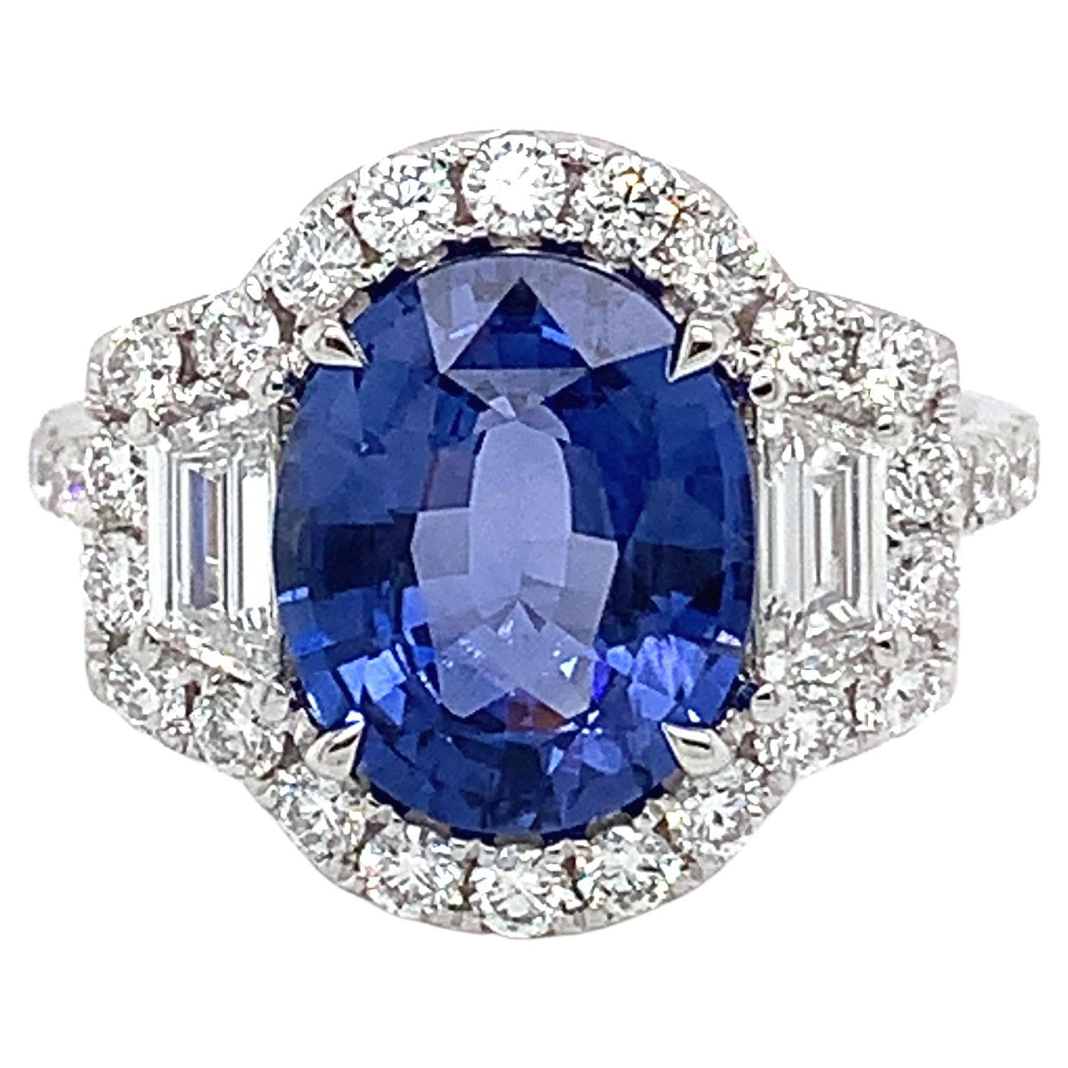 7.32 Carat Oval Cut Ceylon Sapphire and Diamond Ring in 18 Karat White