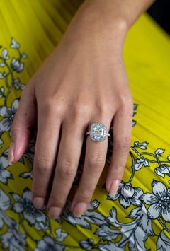 4.15 Carat Radiant Halo Diamond Ring Brilliant White 18K Gold Quiet Power