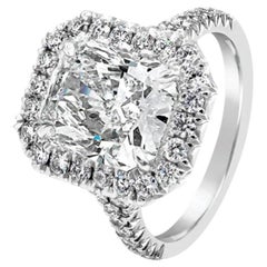 4.15 Carat Radiant Halo Diamond Ring Brilliant White 18K Gold Quiet Power