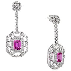 4.15 Carat Ruby 1.92 Carat Diamond 18 Karat White Gold Dangle Earrings