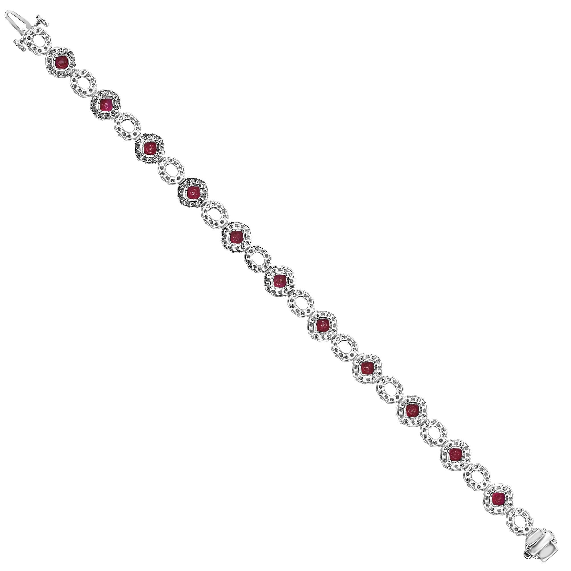 Round Cut 4.15 Carat Ruby and Diamond White Gold Bracelet For Sale