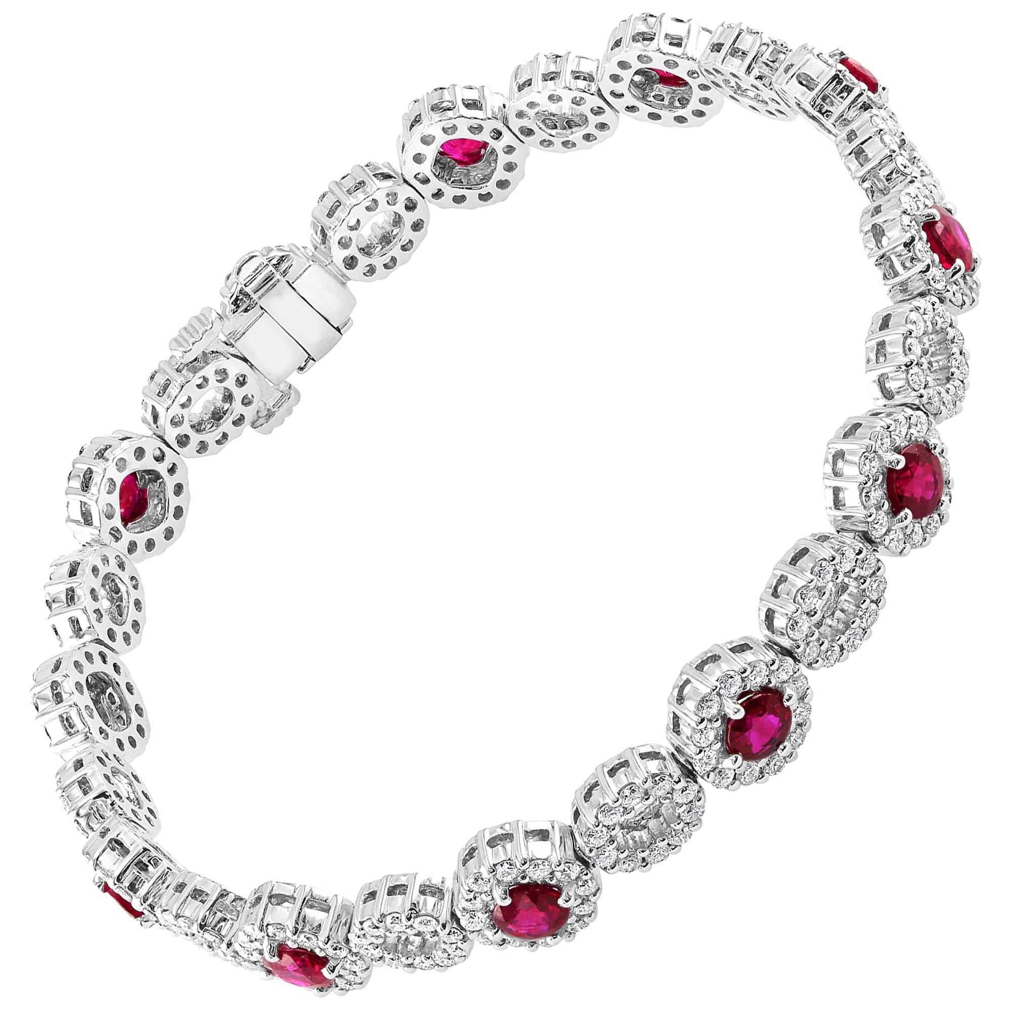 4.15 Carat Ruby and Diamond White Gold Bracelet For Sale