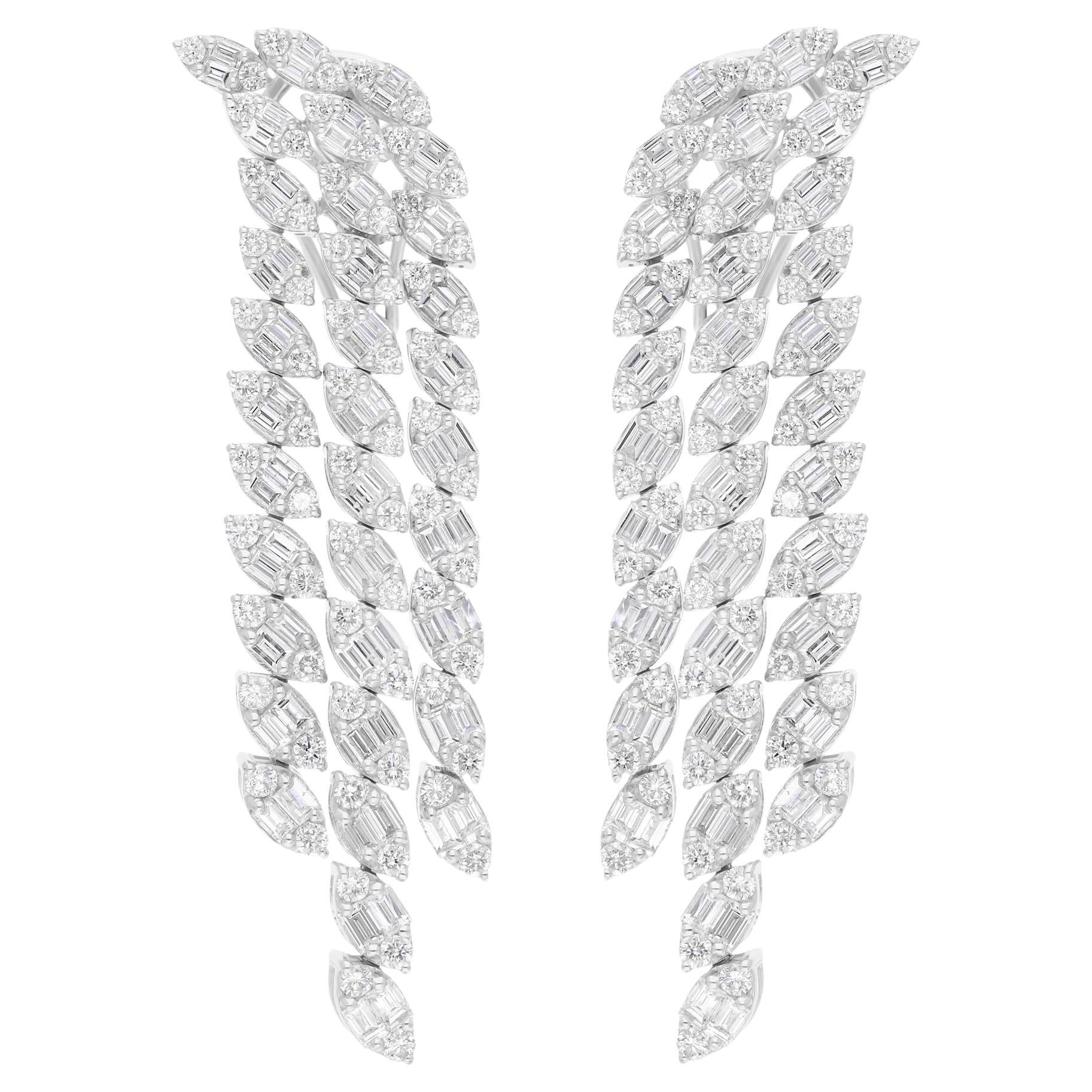4.15 Carat SI/H Baguette Round Brilliant Cut Diamond Earrings 18k White Gold