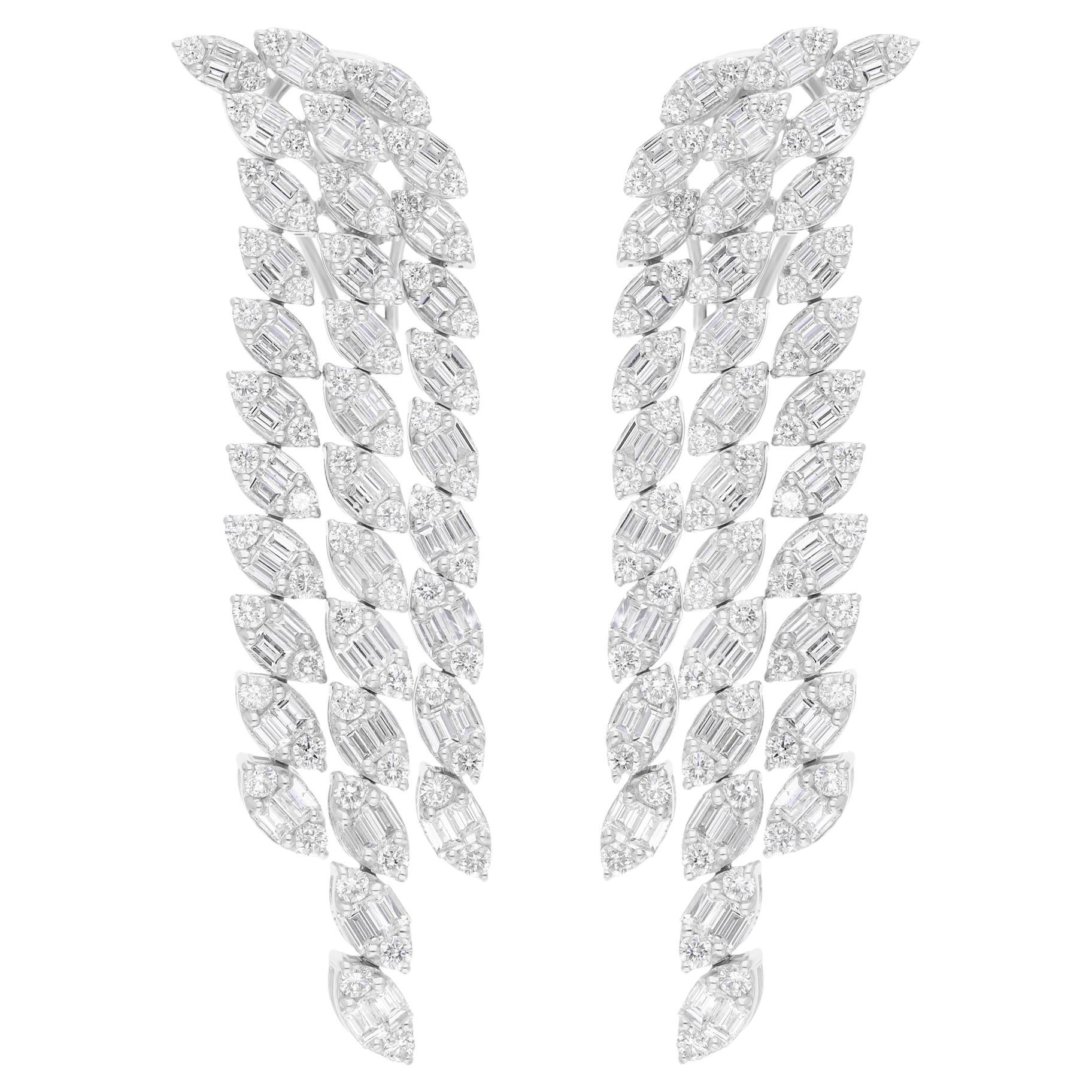 4.15 Carat SI/H Baguette Round Brilliant Cut Diamond Earrings 18k White Gold