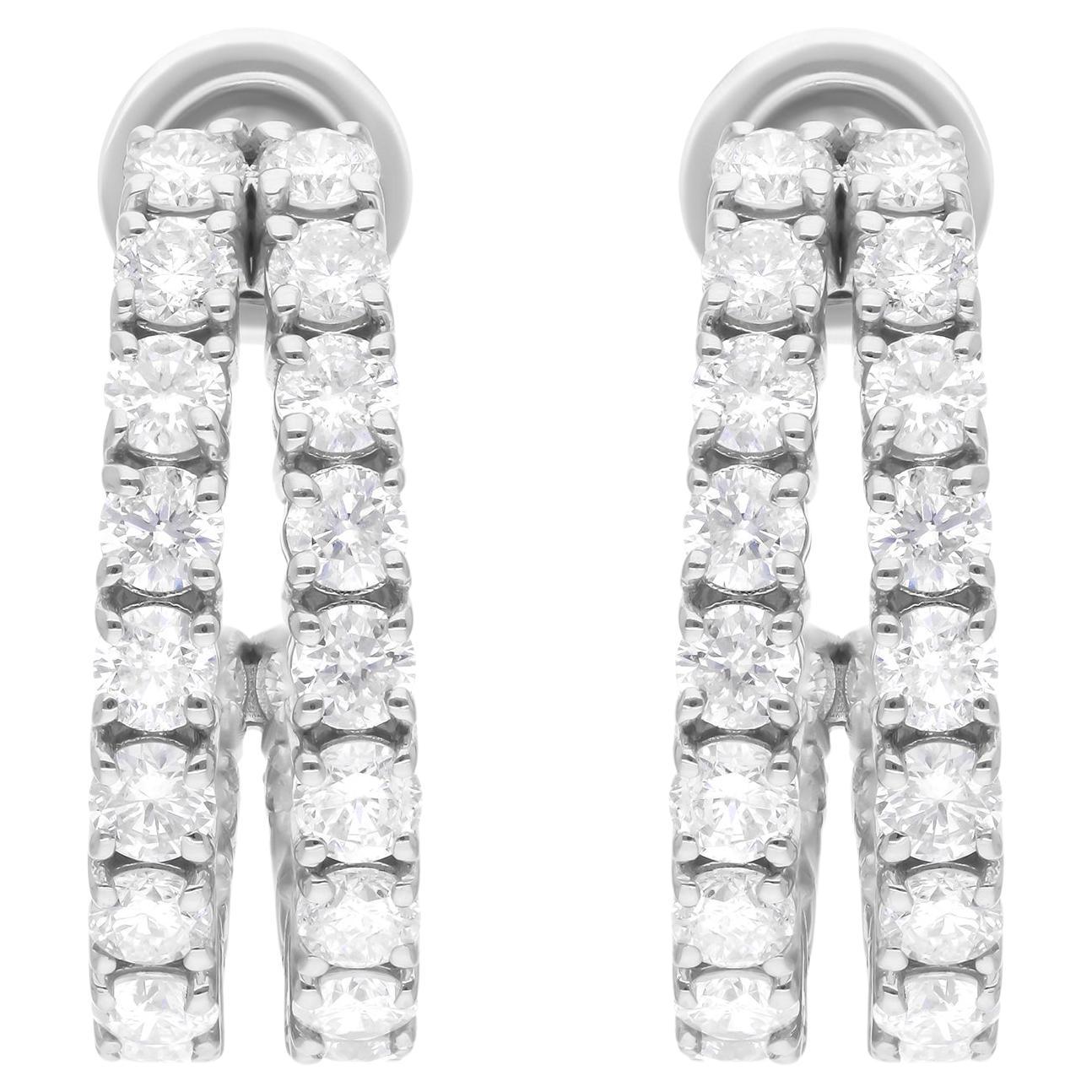 4.15 Carat SI/H Round Brilliant Cut Diamond Hoop Earrings 14 Karat White Gold