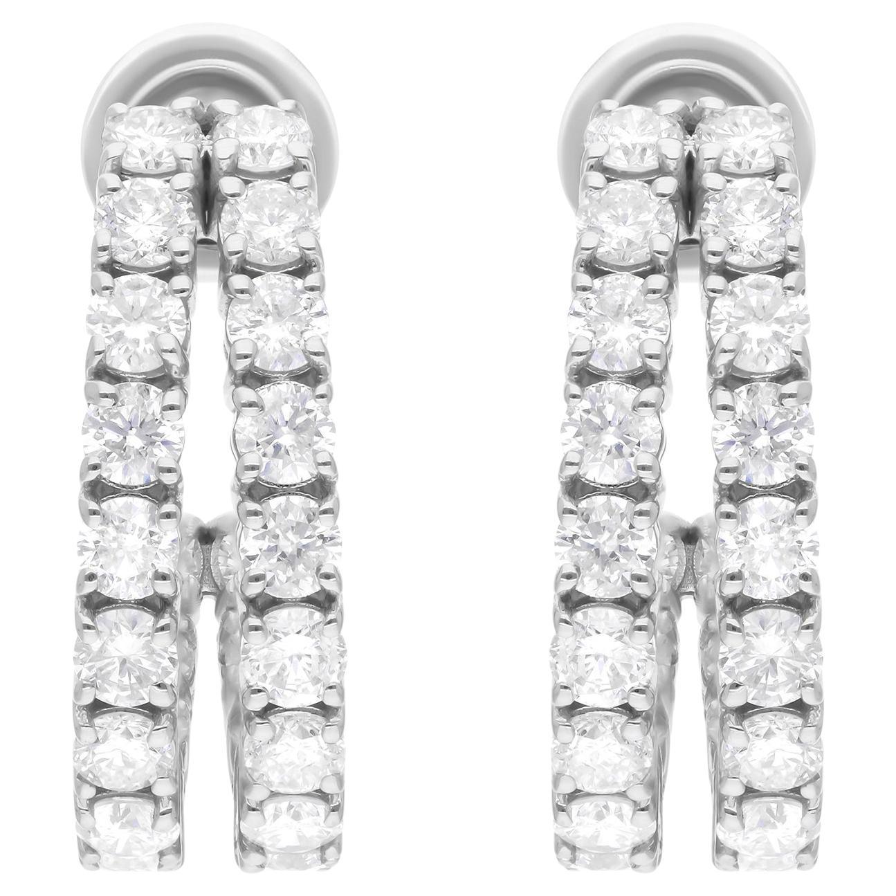 4.15 Carat SI/H Round Brilliant Cut Diamond Hoop Earrings 14 Karat White Gold