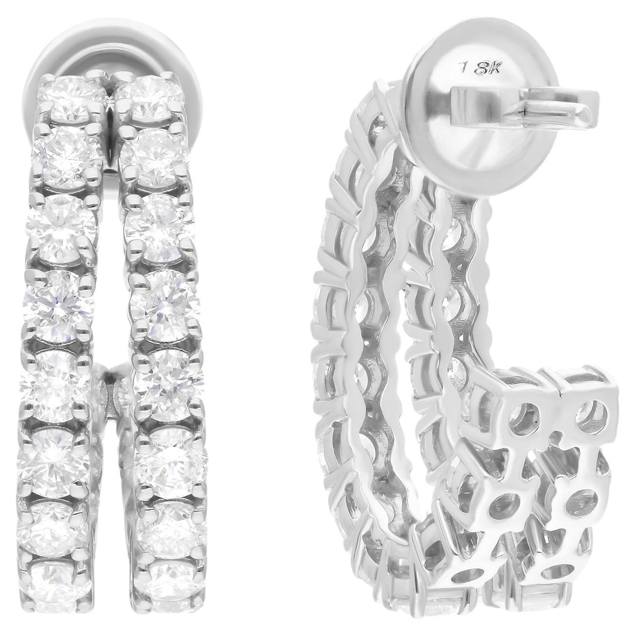 4.15 Carat SI/H Round Brilliant Cut Diamond Hoop Earrings 18 Karat White Gold