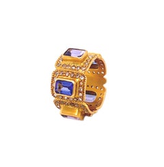 4.15 Carat Tanzanite Art Deco Style Mosaic Cocktail Band Coomi Ring
