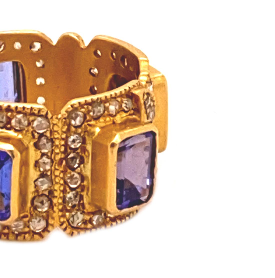 4.15 Carat Tanzanite Art Deco Style Mosaic Cocktail Band Coomi Ring In New Condition For Sale In Secaucus, NJ