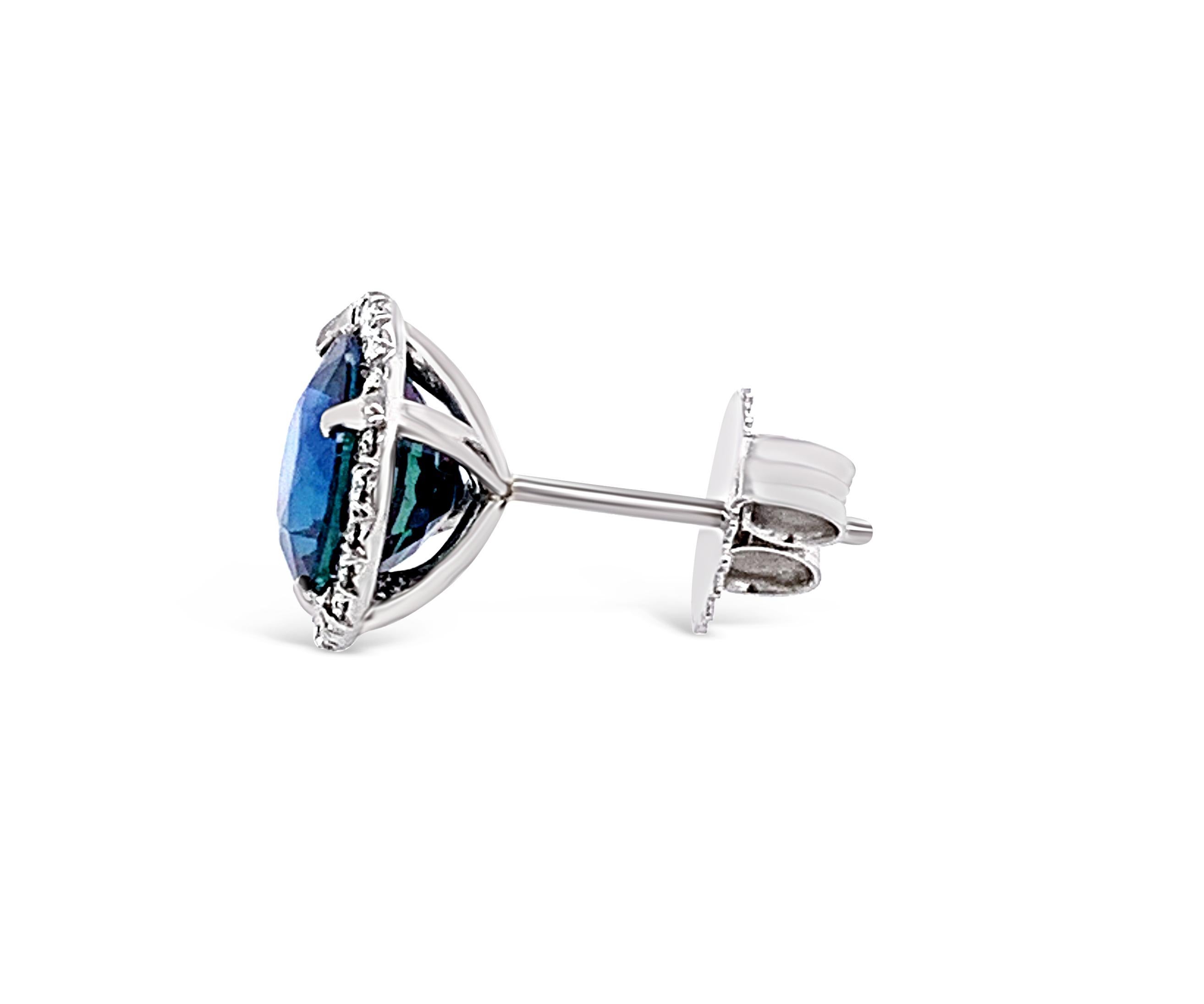 4.15 Carat 'Total Weight' Sapphire and Diamond Halo Stud Earrings In Excellent Condition For Sale In Delray Beach, FL