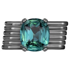 4,15 Carat Tourmaline Indigolite 14 Karat Black Gold Ring "Kinetics" by D&A