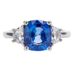 4.15 Carat Unheated Ceylon Sapphire and Diamond Platinum Engagement Ring