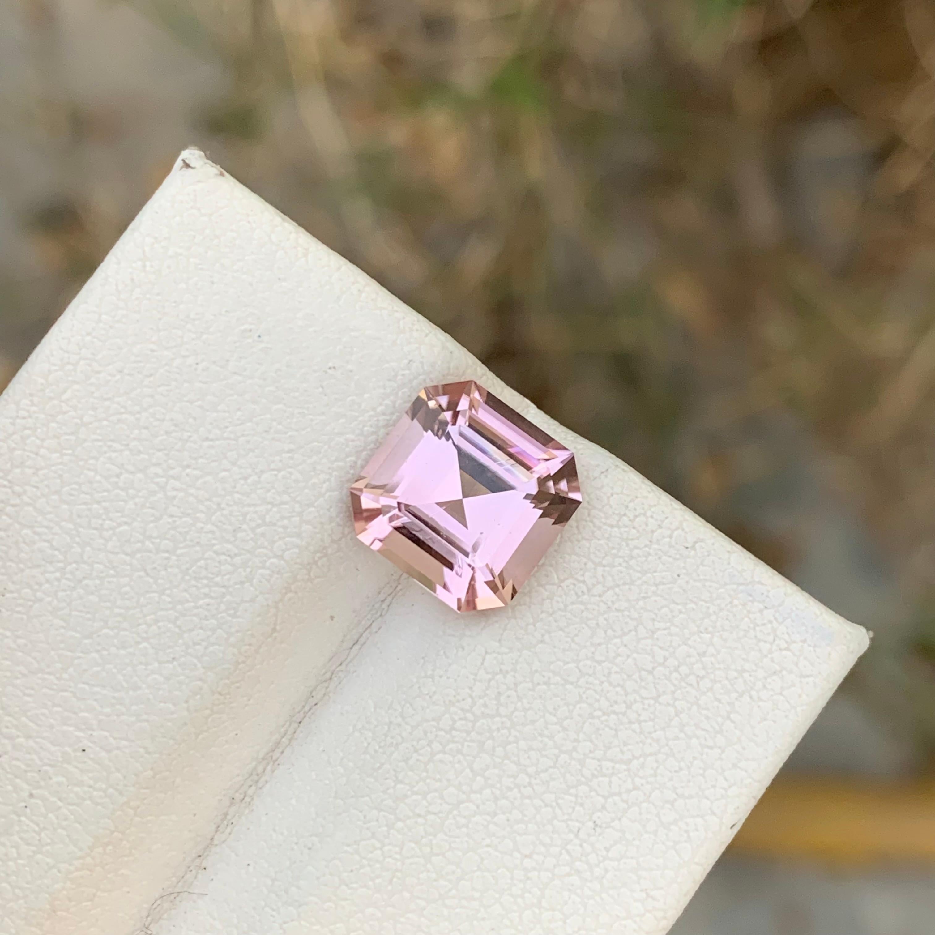4.15 Carats Asscher Cut Soft Pink Loose Tourmaline Ring Gem Afghanistan Mine For Sale 5