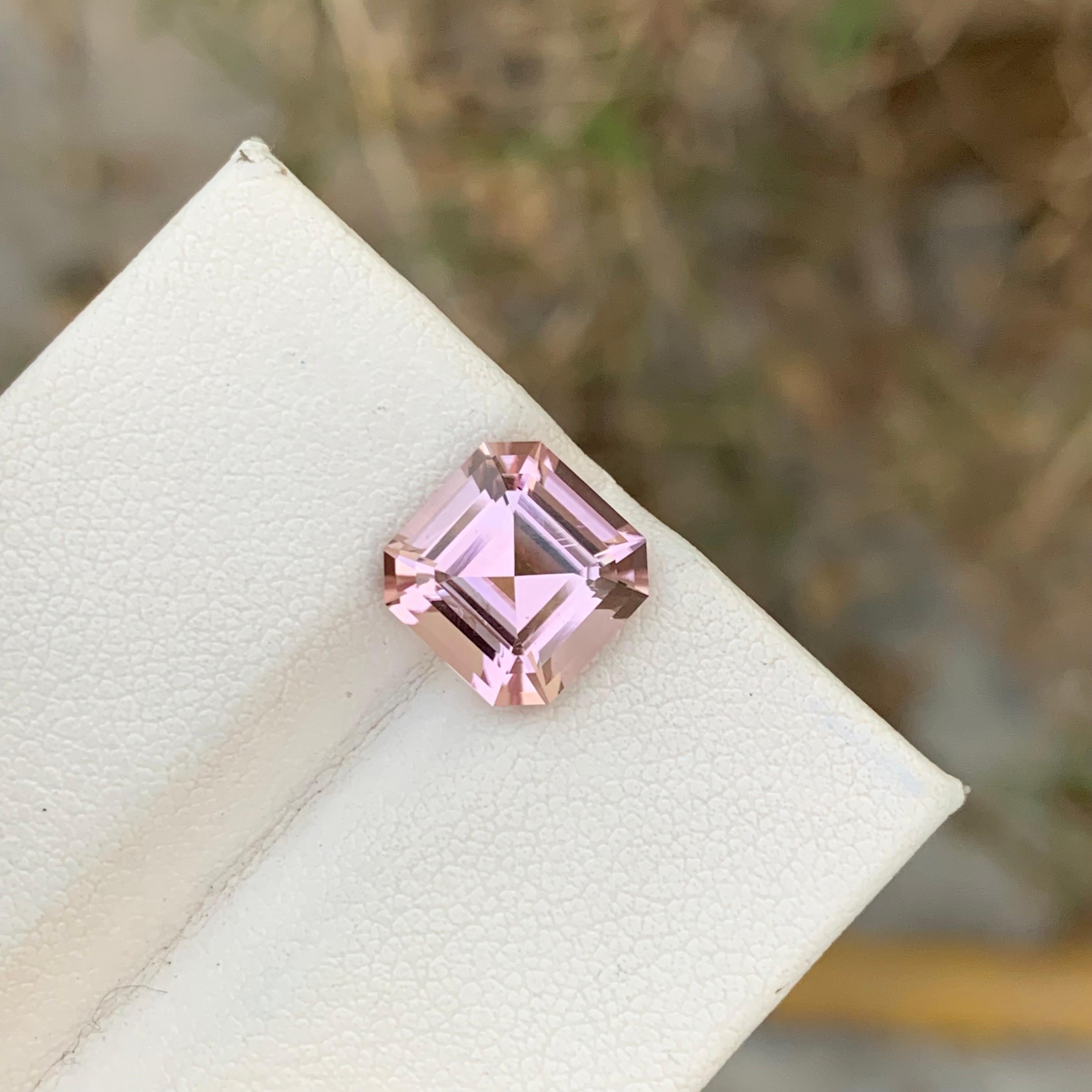 4.15 Carats Asscher Cut Soft Pink Loose Tourmaline Ring Gem Afghanistan Mine For Sale 7
