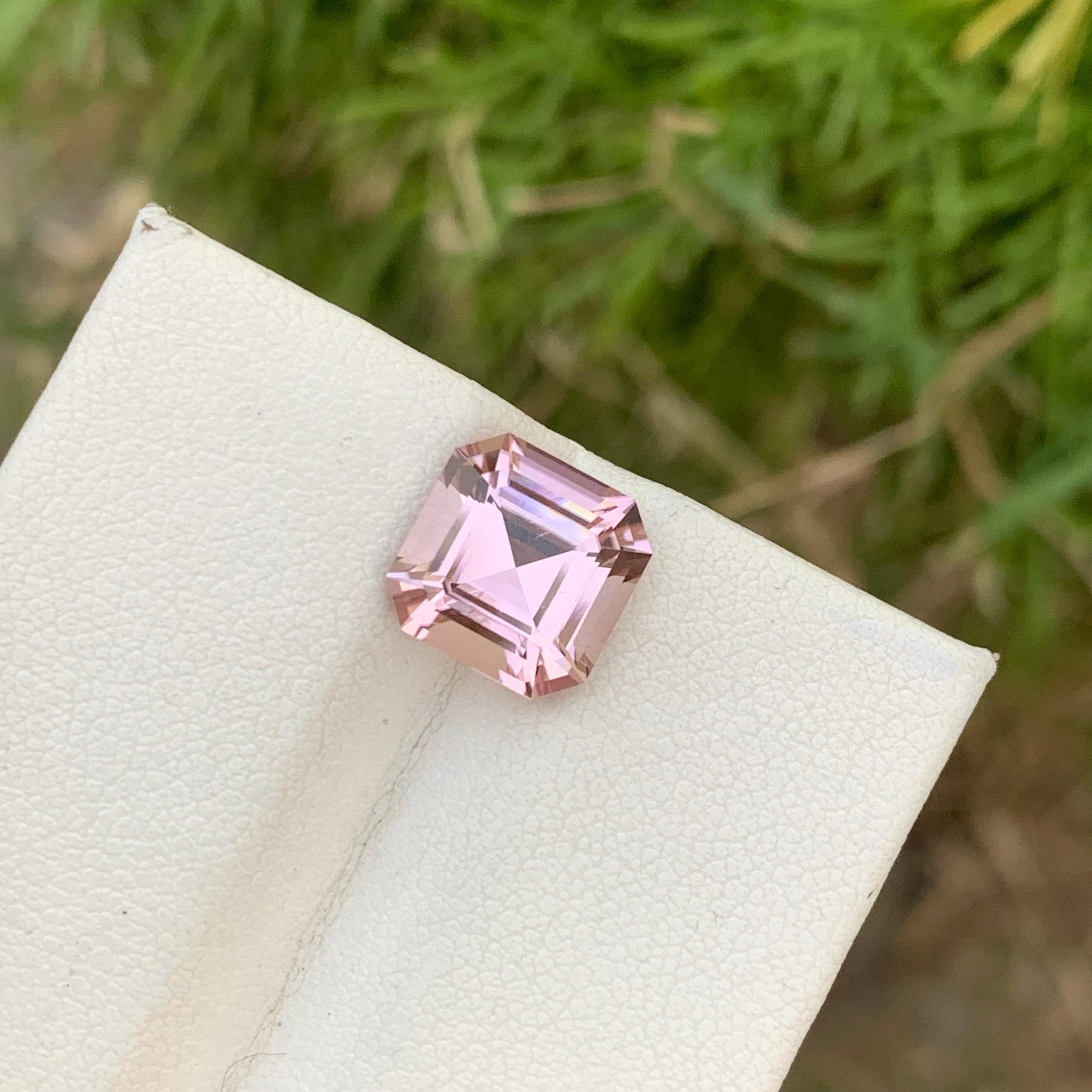 4.15 Carats Asscher Cut Soft Pink Loose Tourmaline Ring Gem Afghanistan Mine For Sale 8