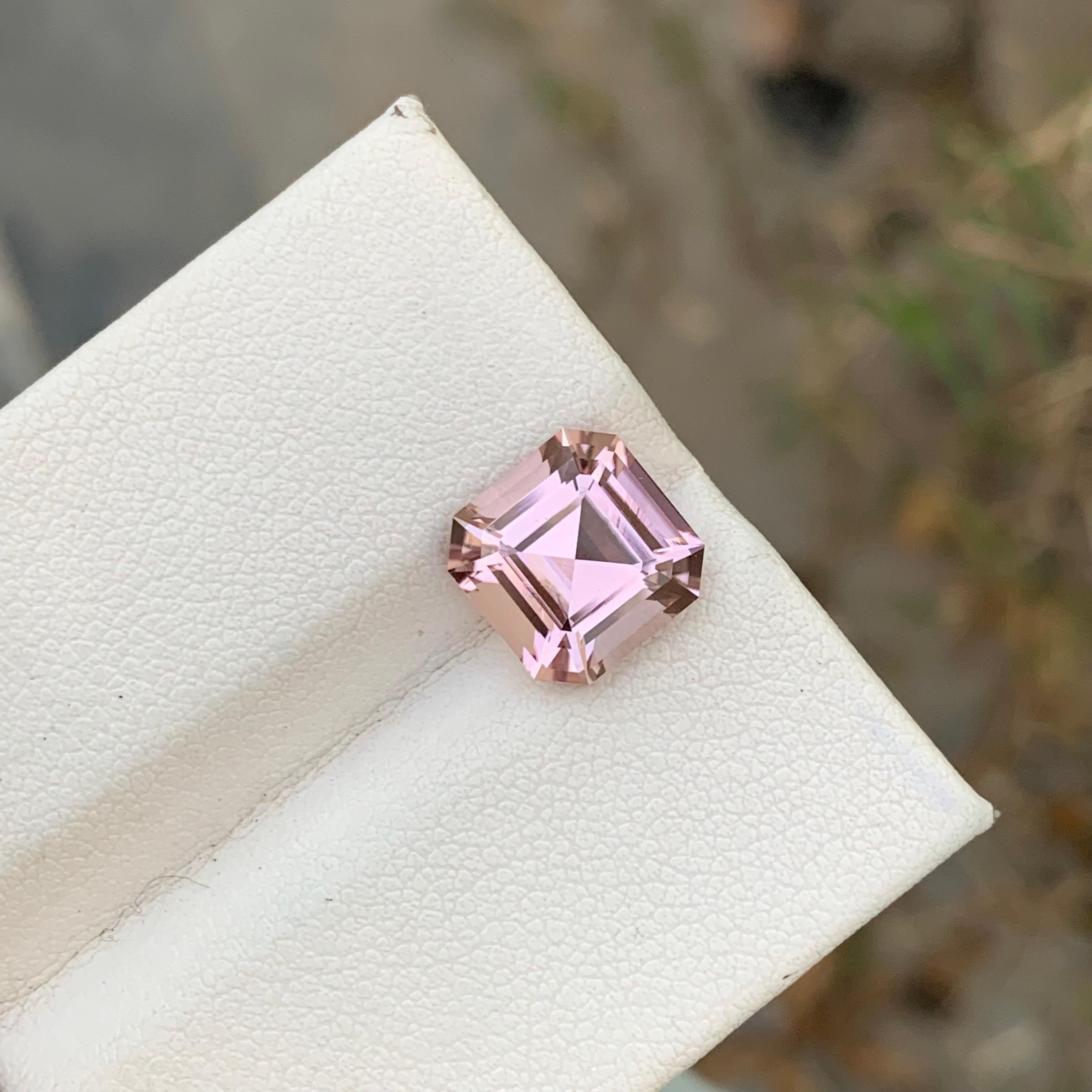 Loose Tourmaline 
Weight: 4.15 Carats 
Dimension: 9.5x9.5x6.4 Mm
Origin: Afghanistan 
Shape: Square 
Cut: Asscher 
Color: Soft Pink
Treatment: Non
Certificate: On Demand 
Soft pink tourmaline, also known as 