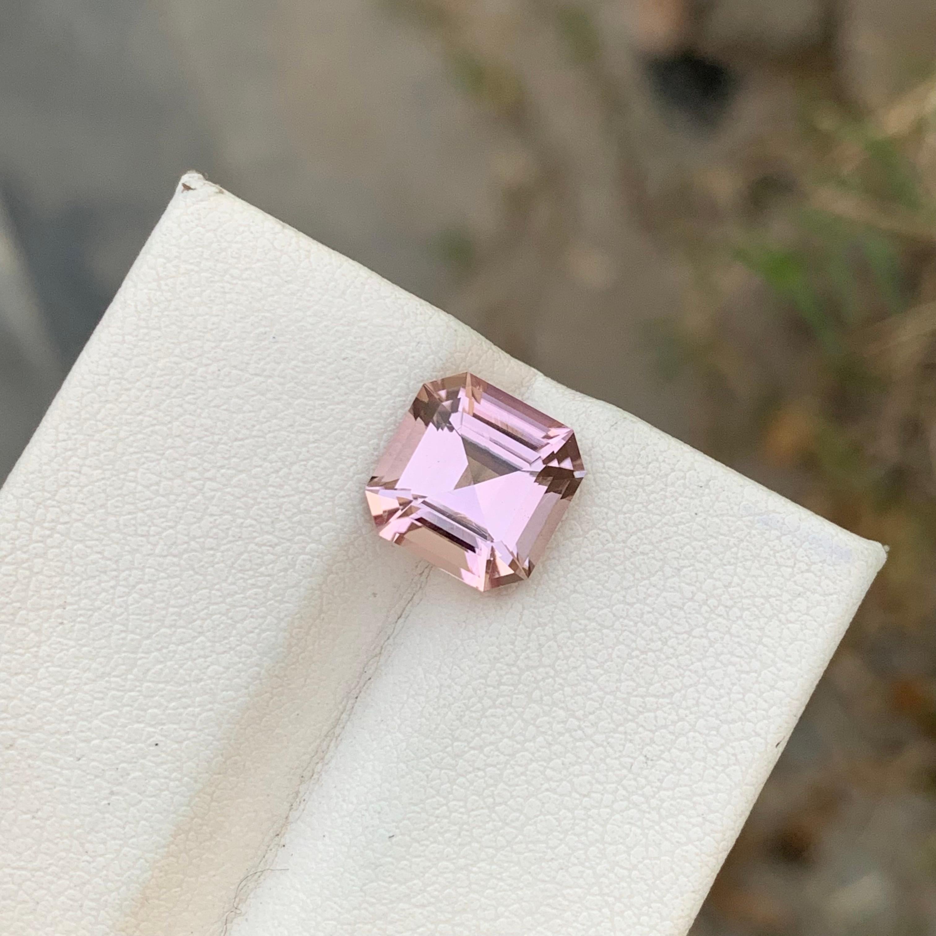 Arts and Crafts 4.15 Carats Asscher Cut Soft Pink Loose Tourmaline Ring Gem Afghanistan Mine For Sale