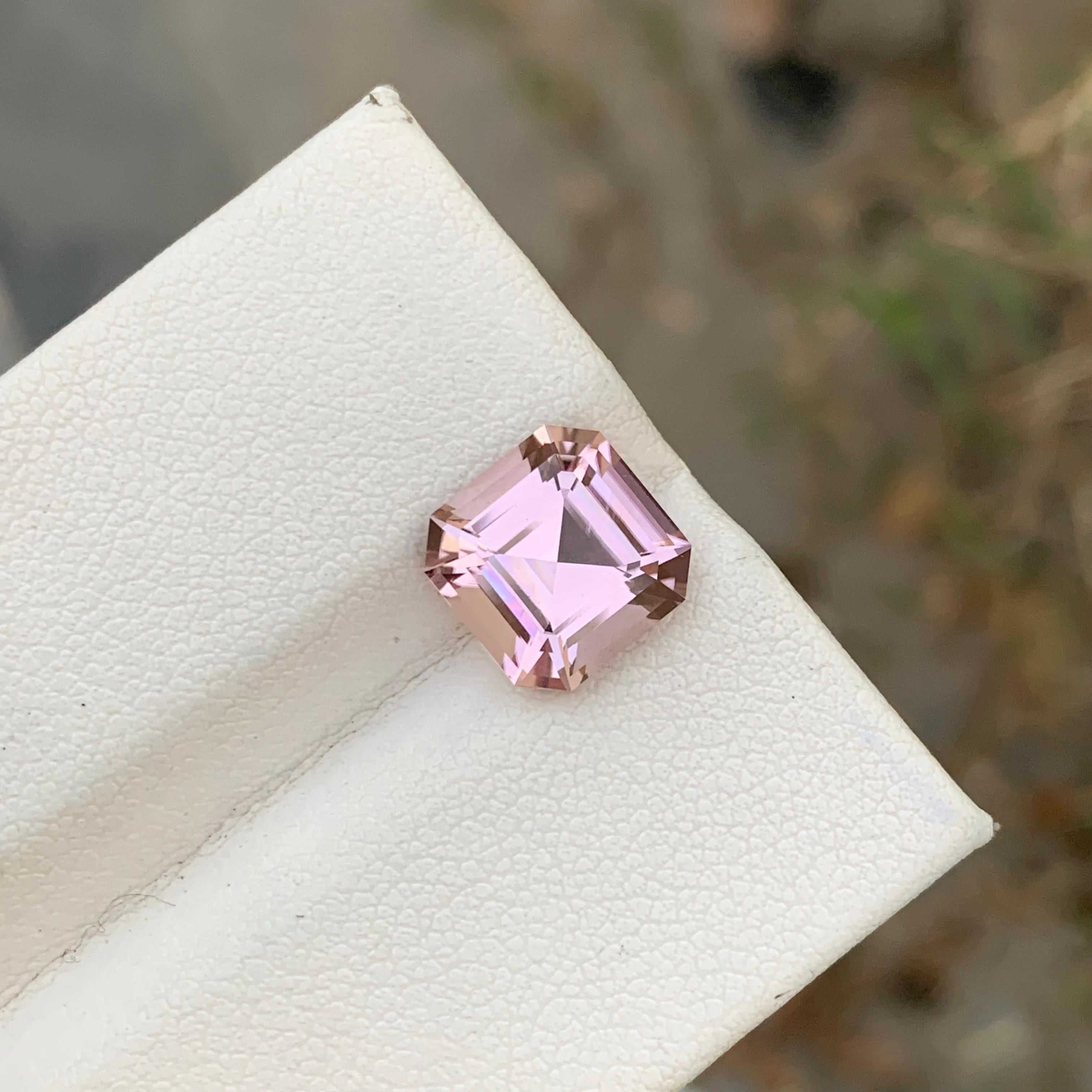 4.15 Carats Asscher Cut Soft Pink Loose Tourmaline Ring Gem Afghanistan Mine In New Condition For Sale In Peshawar, PK