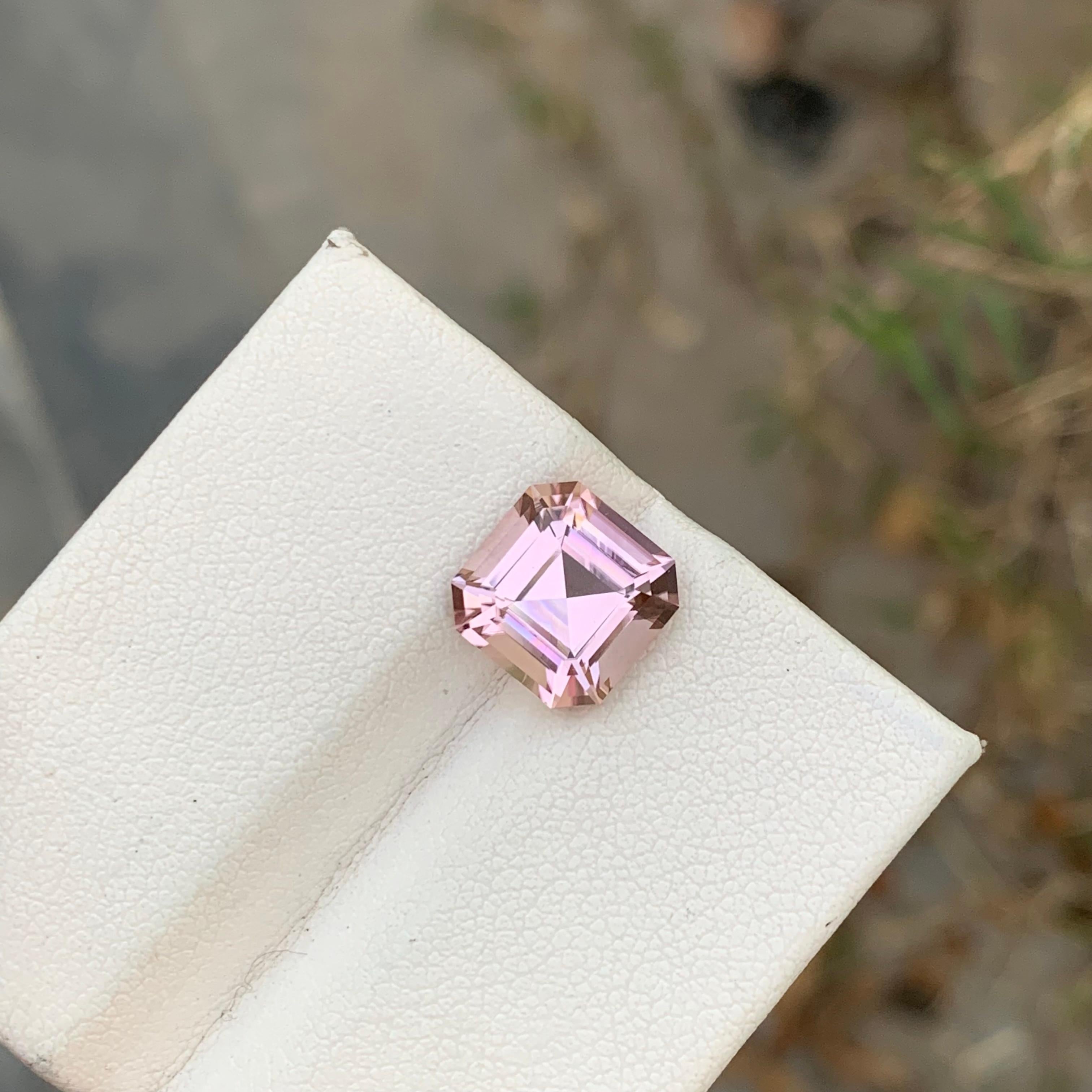 Women's or Men's 4.15 Carats Asscher Cut Soft Pink Loose Tourmaline Ring Gem Afghanistan Mine For Sale