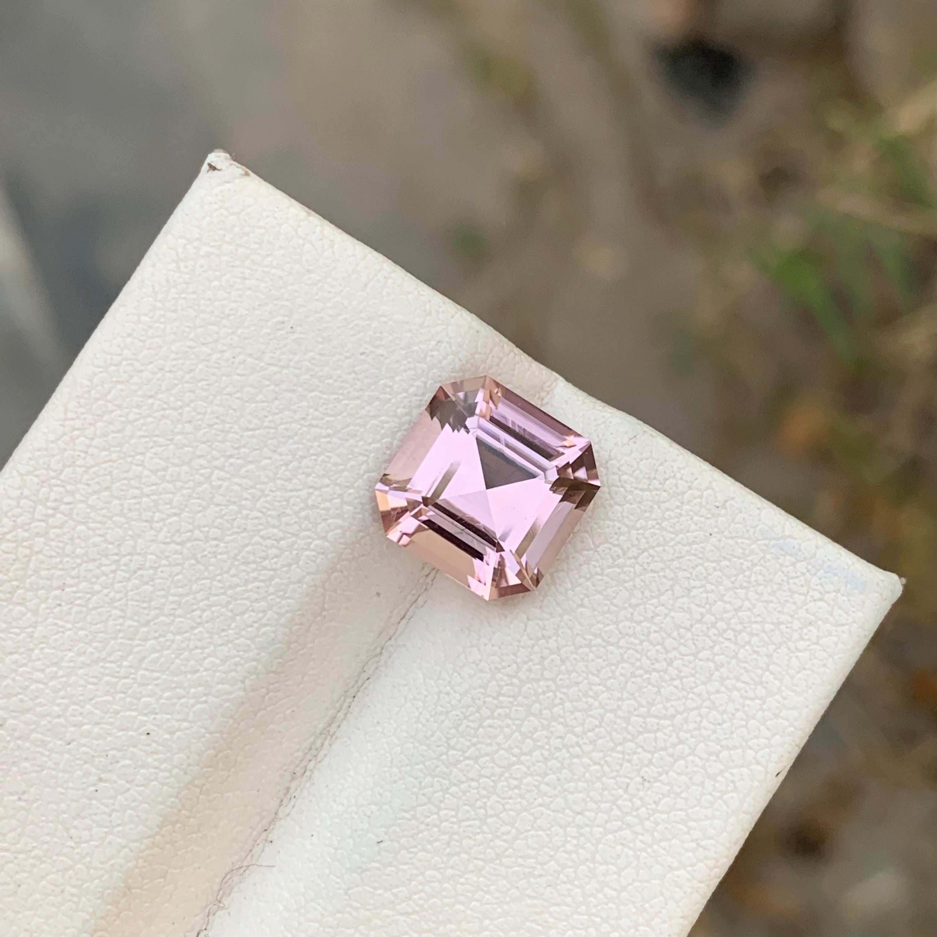 4.15 Carats Asscher Cut Soft Pink Loose Tourmaline Ring Gem Afghanistan Mine For Sale 1