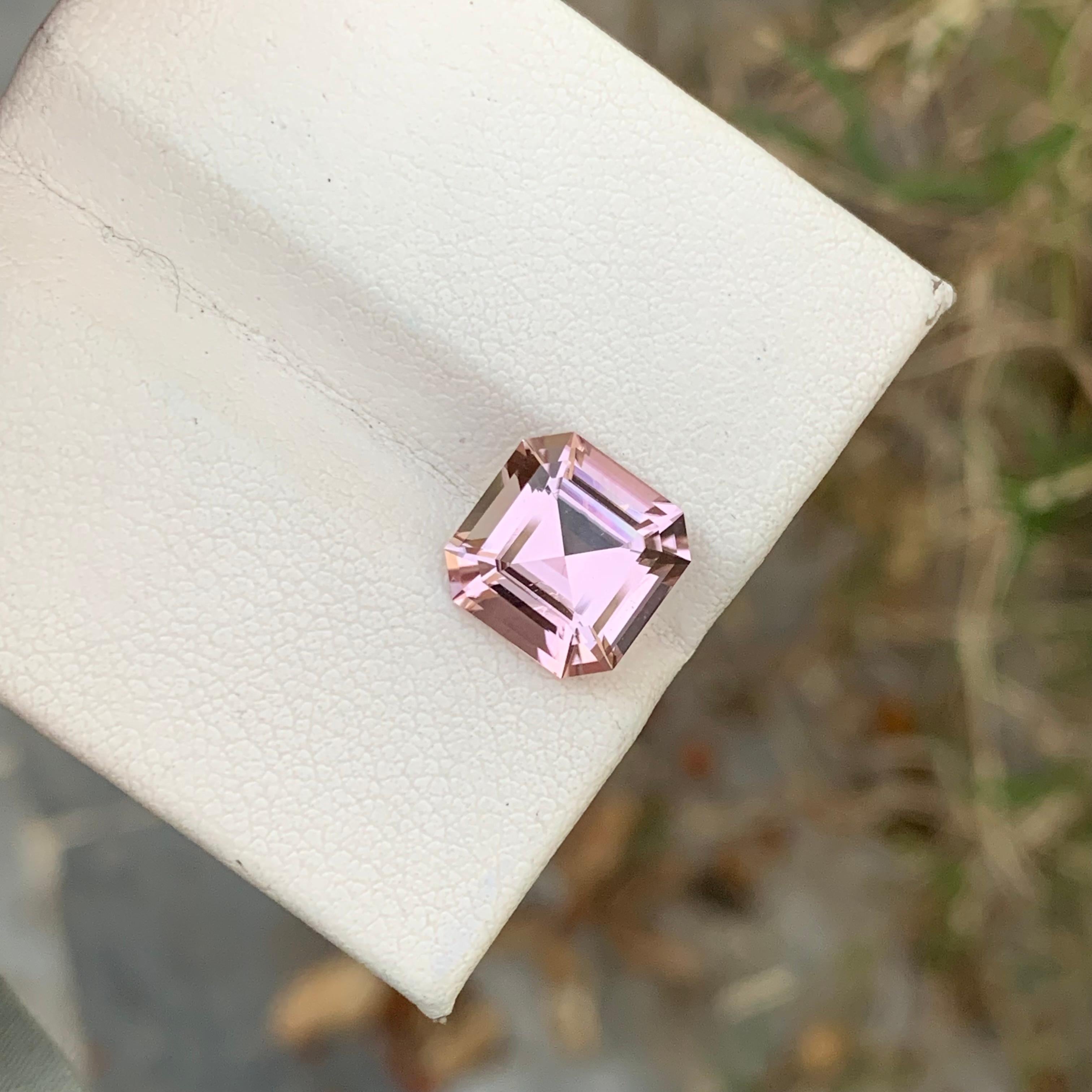 4.15 Carats Asscher Cut Soft Pink Loose Tourmaline Ring Gem Afghanistan Mine For Sale 2