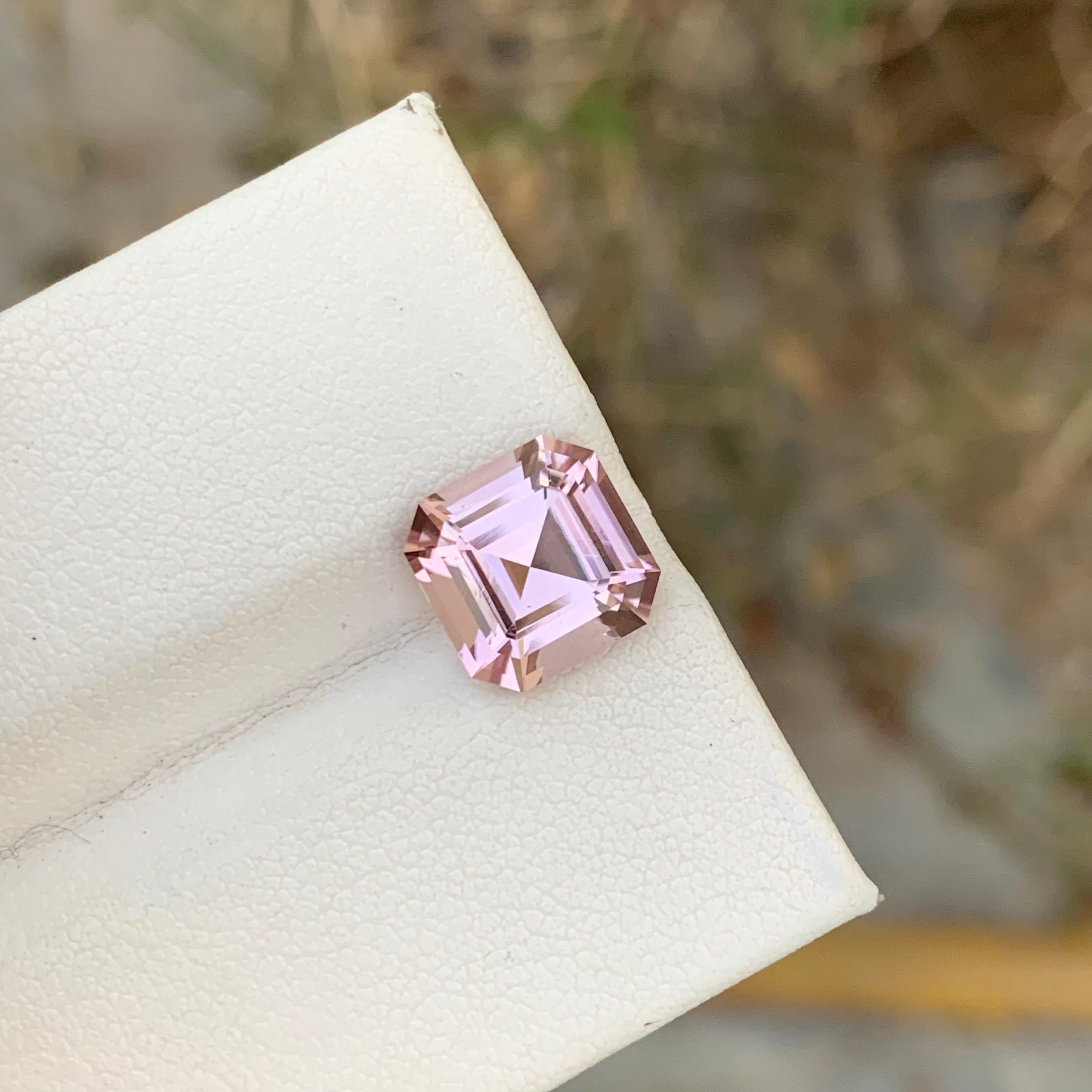 4.15 Carats Asscher Cut Soft Pink Loose Tourmaline Ring Gem Afghanistan Mine For Sale 4