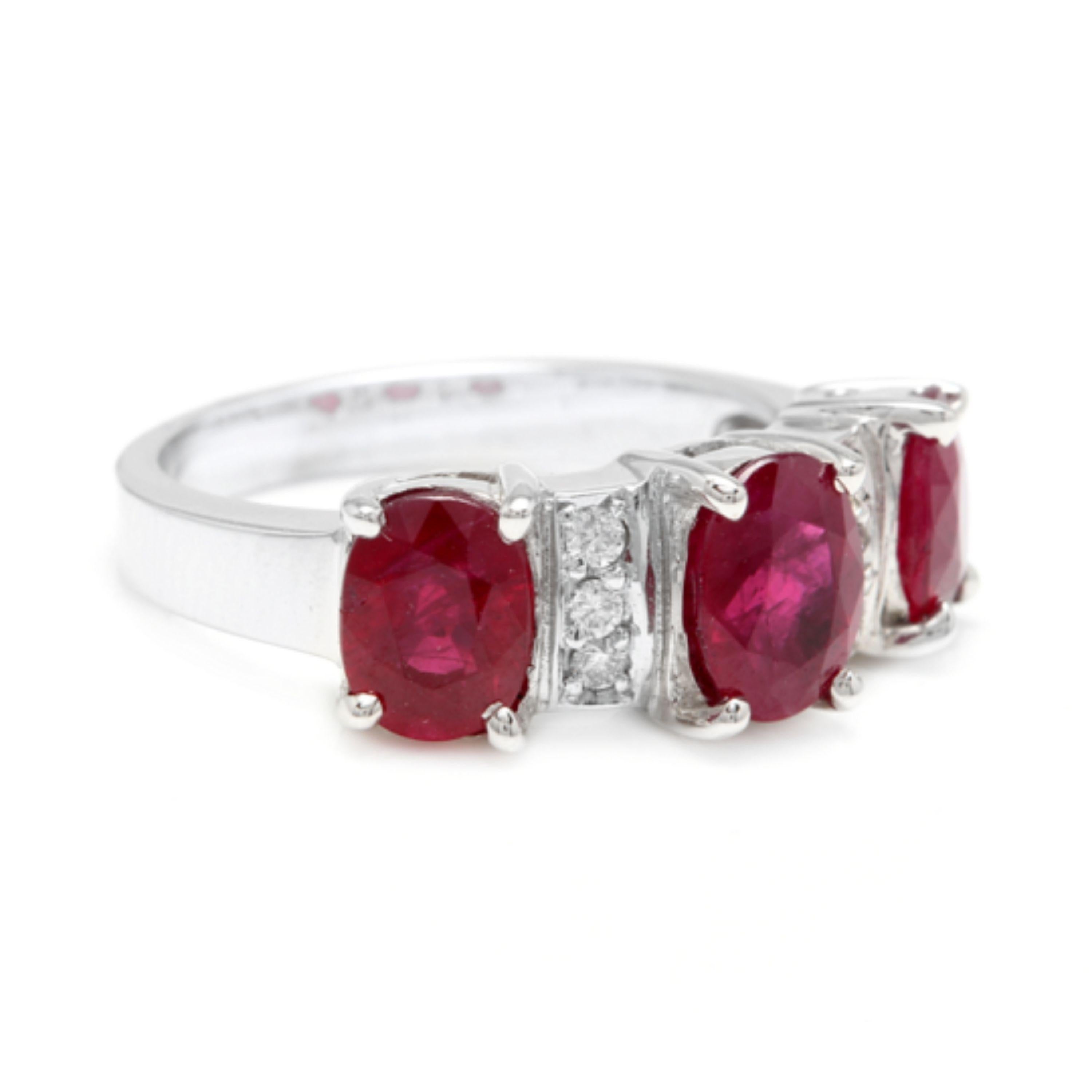 4.15 Carats Impressive Natural Red Ruby and Diamond 14K White Gold Ring

Total Natural Red Ruby Weight is: Approx. 4.00 Carats

Ruby Measures: Approx. 7.00 x 5.00mm

Ruby Treatment: Heat

Natural Round Diamonds Weight: Approx. 0.15 Carats (color G-H