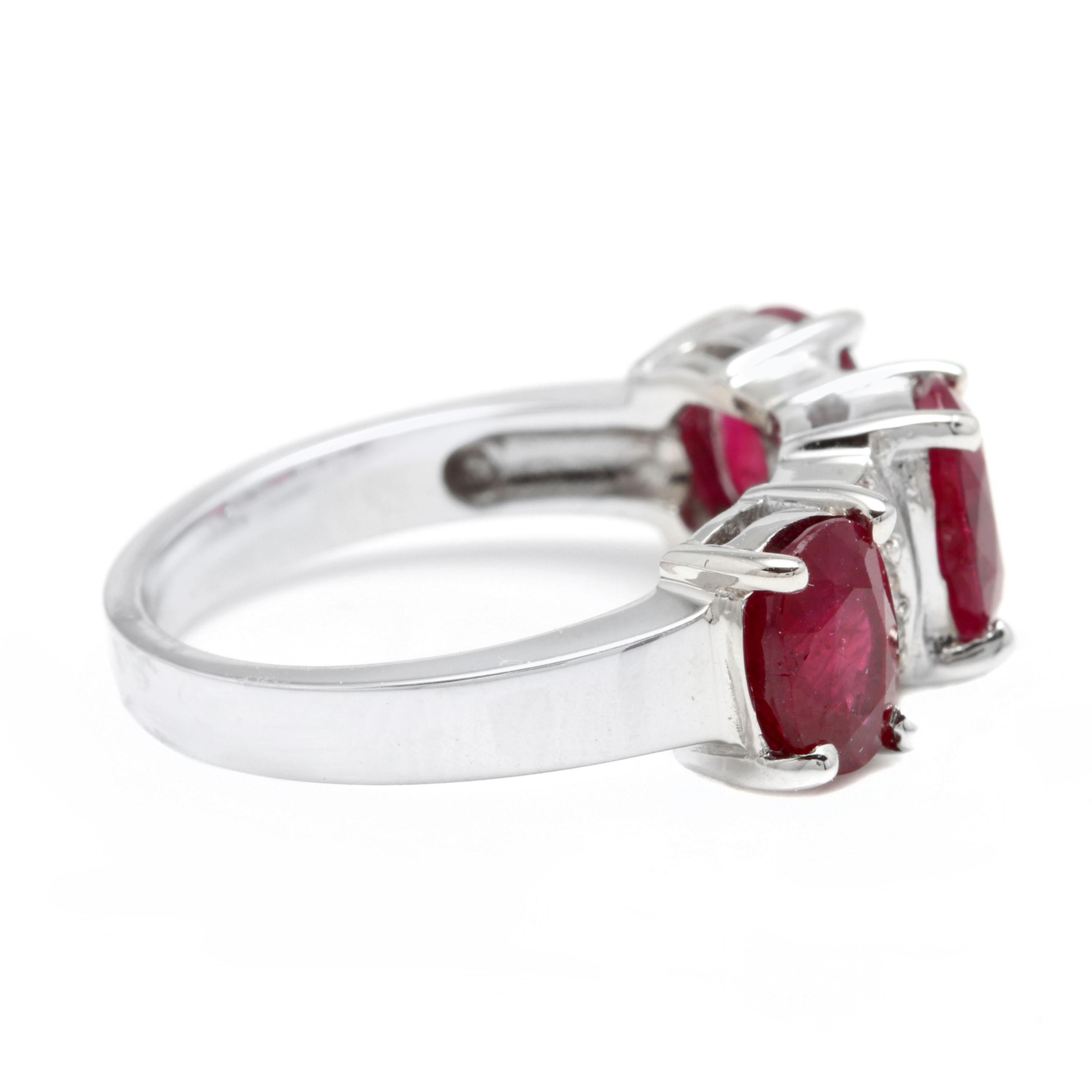 Mixed Cut 4.15 Carats Impressive Natural Red Ruby and Diamond 14 Karat White Gold Ring For Sale