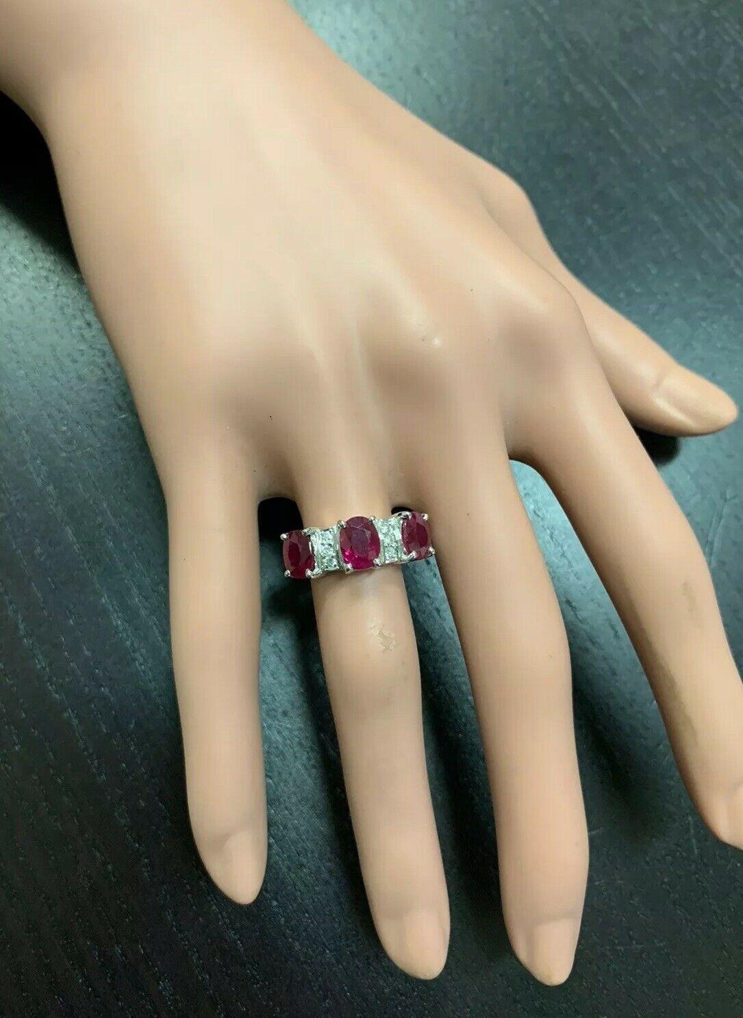 Women's 4.15 Carats Impressive Natural Red Ruby and Diamond 14 Karat White Gold Ring For Sale