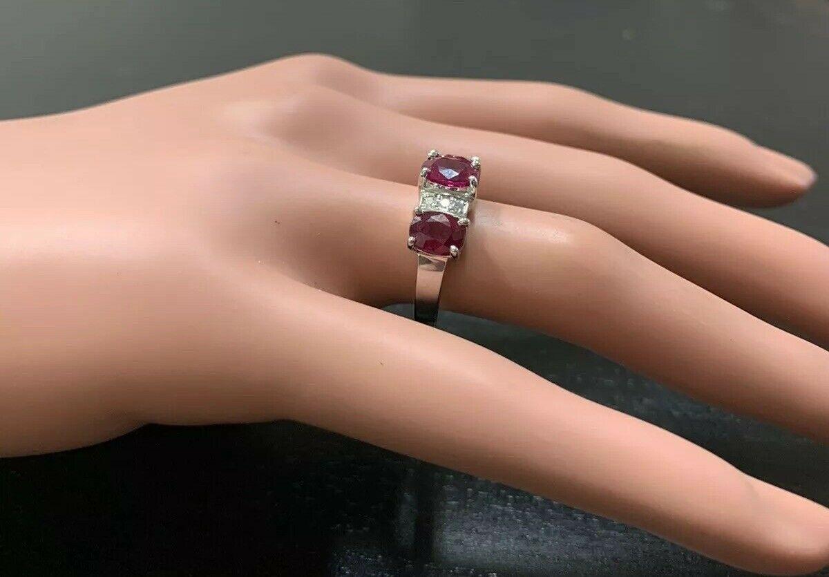 4.15 Carats Impressive Natural Red Ruby and Diamond 14 Karat White Gold Ring For Sale 1