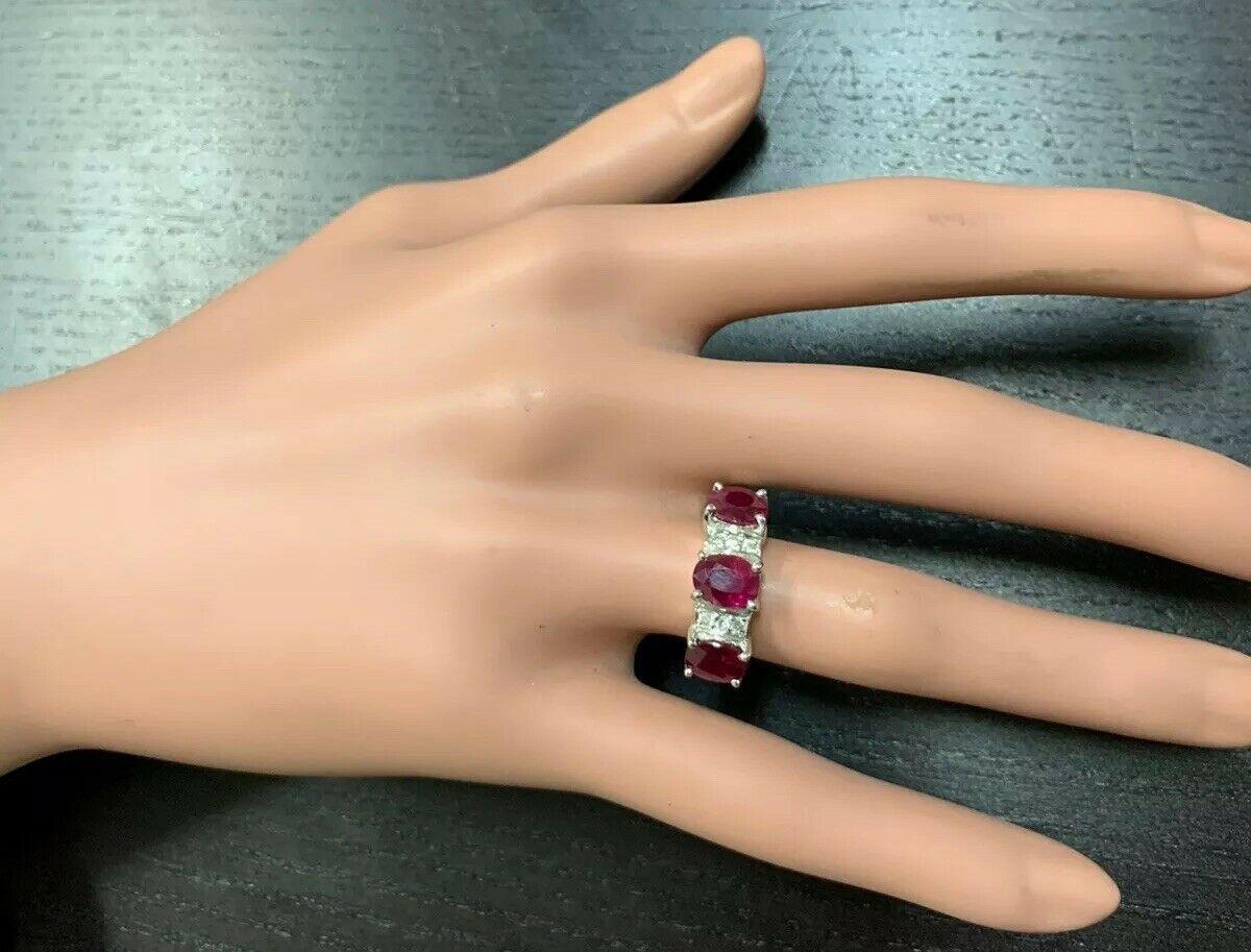 4.15 Carats Impressive Natural Red Ruby and Diamond 14 Karat White Gold Ring For Sale 2