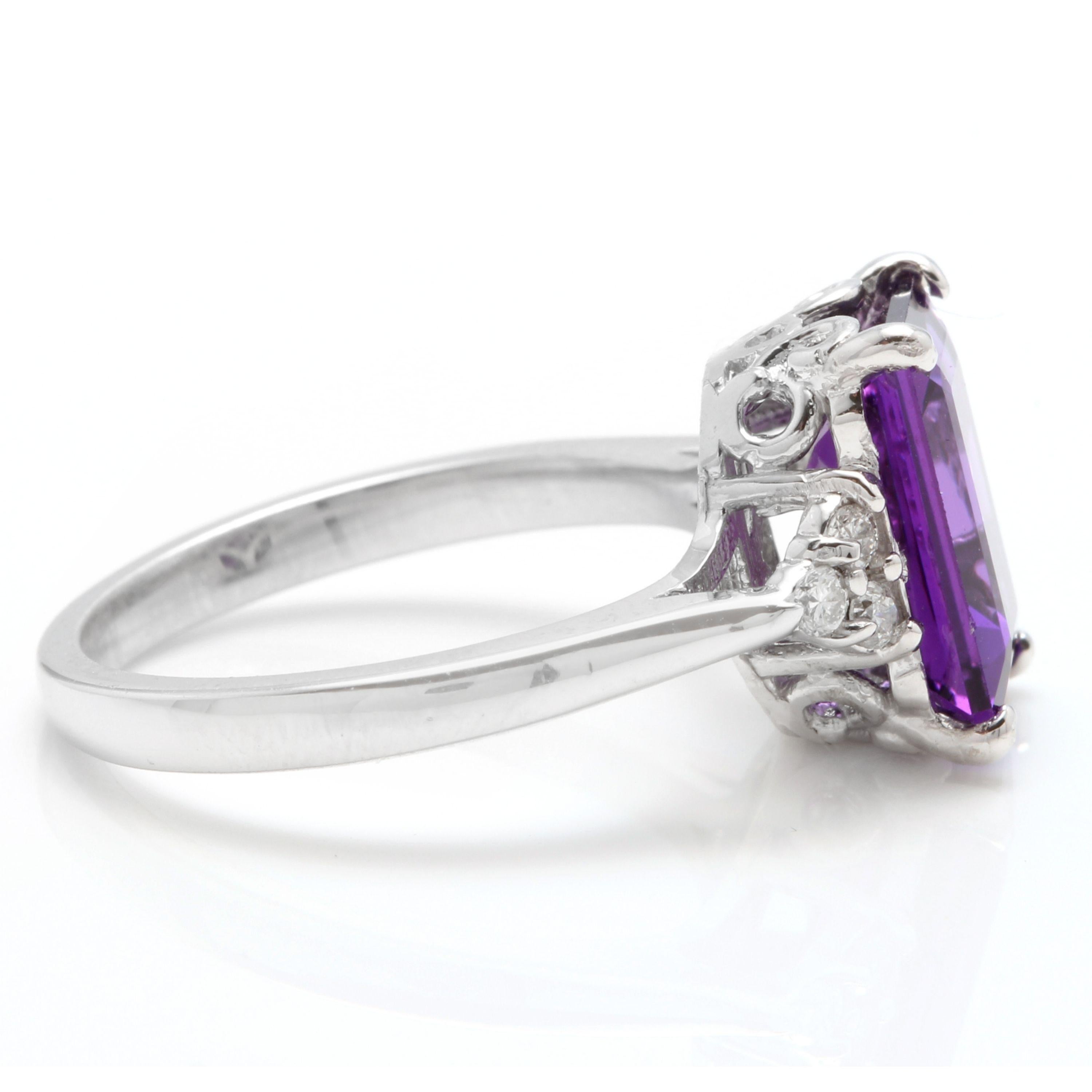 Mixed Cut 4.15 Carat Natural Amethyst and Diamond 14 Karat Solid White Gold Ring For Sale