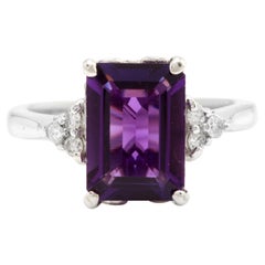 4.15 Carat Natural Amethyst and Diamond 14 Karat Solid White Gold Ring