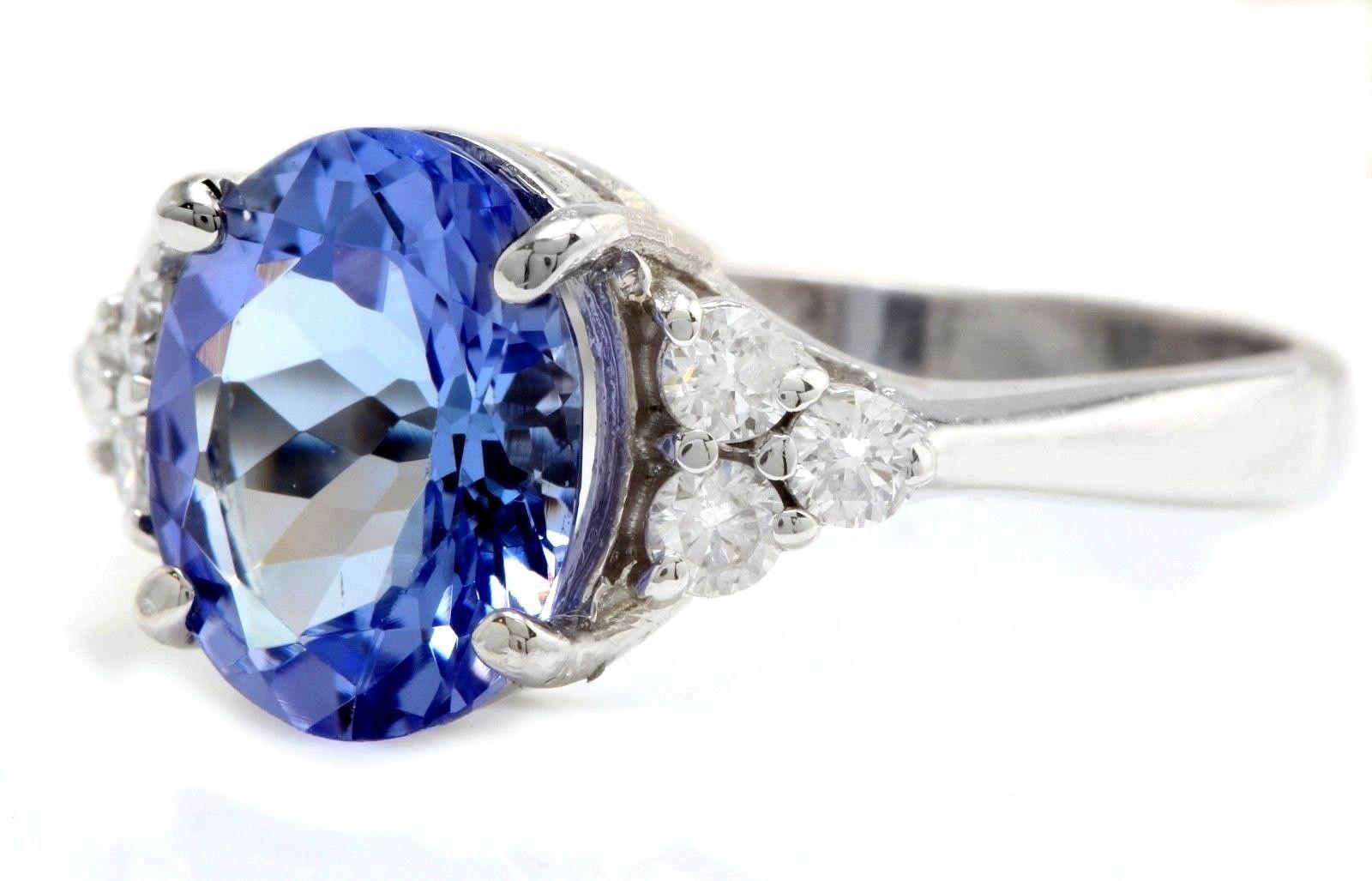 De las mujeres 4,15 quilates de tanzanita natural de muy buen aspecto y diamante de oro blanco macizo de 14 quilates en venta