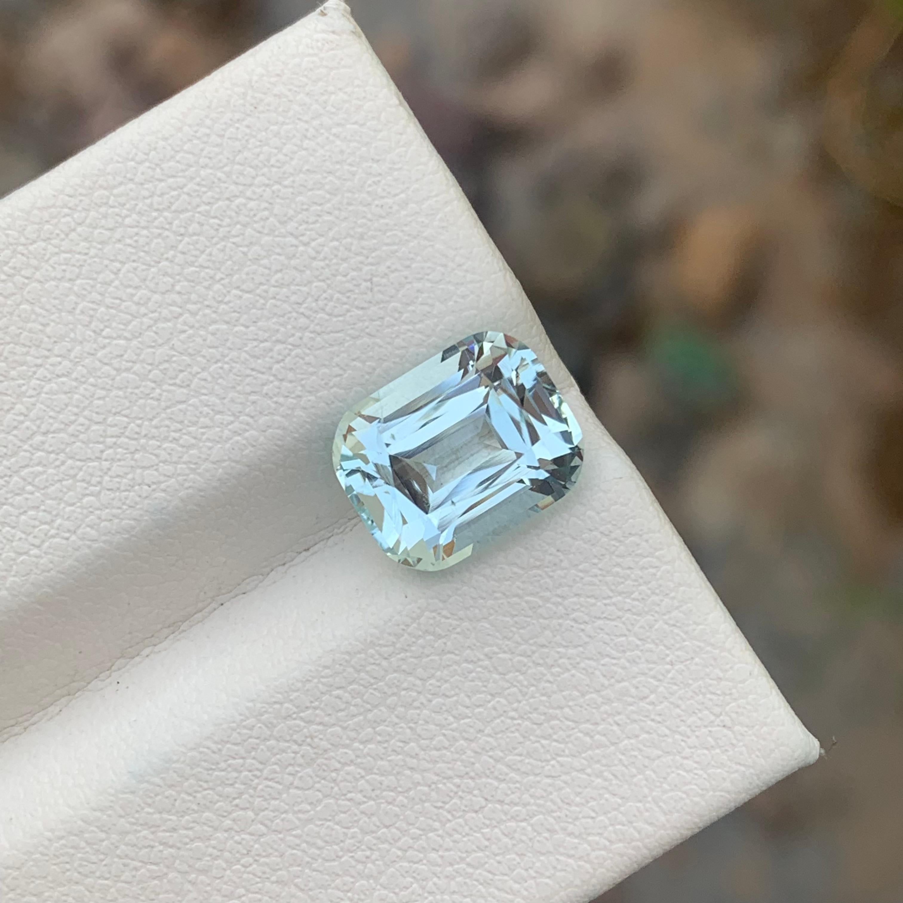 Faceted Aquamarine 
Weight: 4.15 Carats 
Dimension: 10.7x8.6x6.7 Mm
Origin: Shigar Valley Pakistan 
Color: Light Blue 
Shape: cushion
Treatment: Non
Certificate: On Customer demand
.
Aquamarine is a captivating gemstone known for its stunning