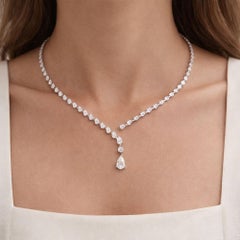 4.15 Ct Diamond Lariat Tennis Necklace — 18K White Gold Pear Drop SI/HI