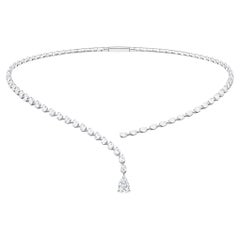 4.15 Ct Diamond Lariat Tennis Necklace — 18K White Gold Pear Drop SI/HI