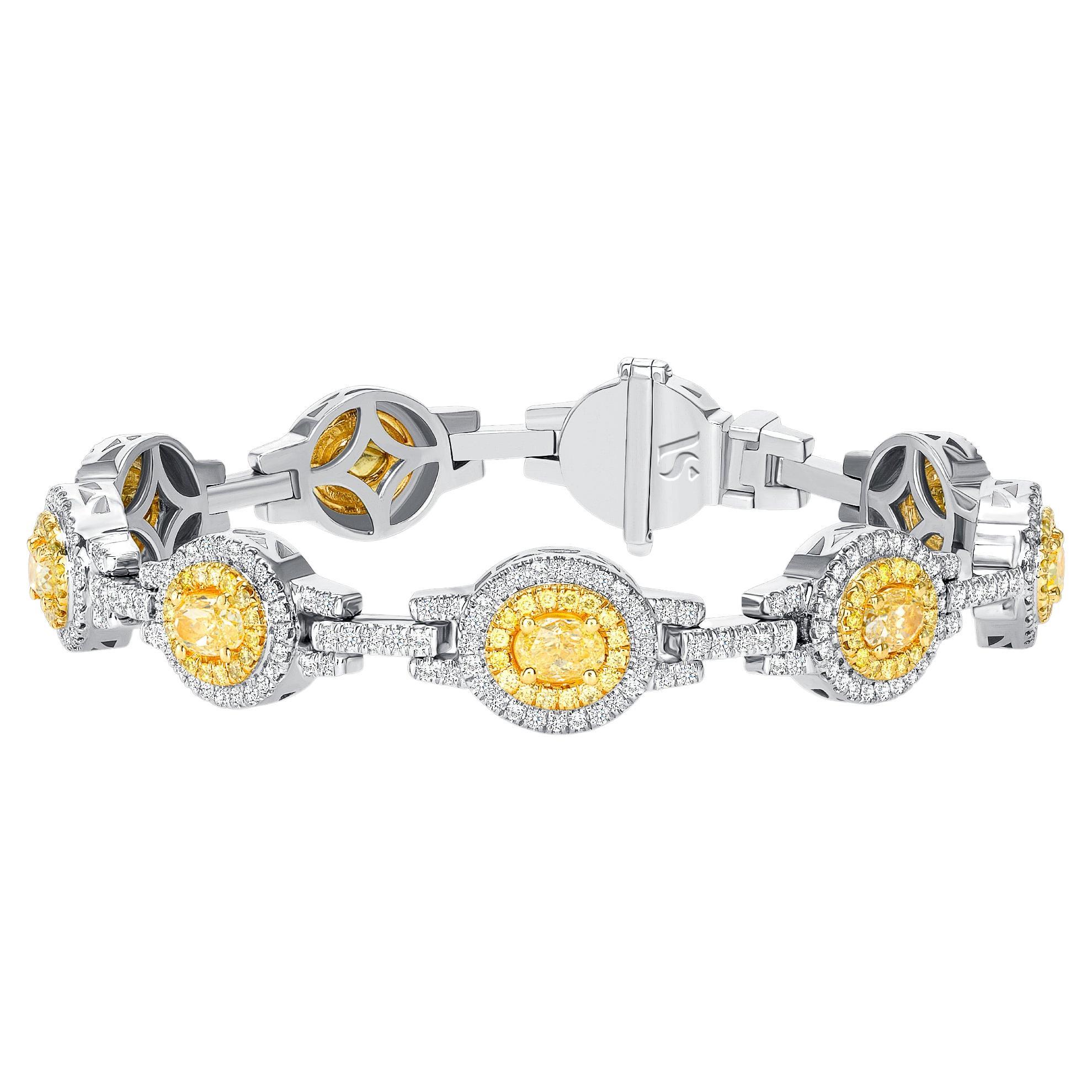 4.15 Ct Fancy Yellow Oval Diamond 14k Gold Bracelet/One of a Kind Jewelry For Sale