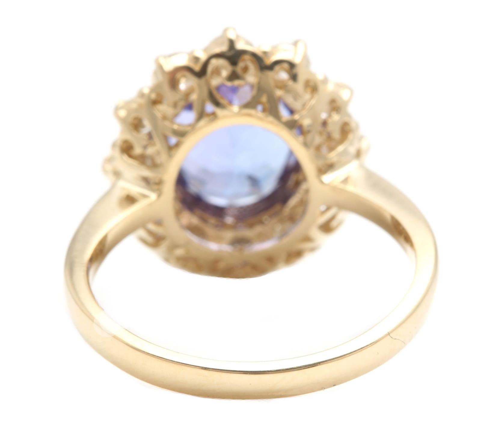 Mixed Cut 4.15 Ct Natural Nice Looking Tanzanite and Diamond 14K Solid Yellow Gold Ring For Sale