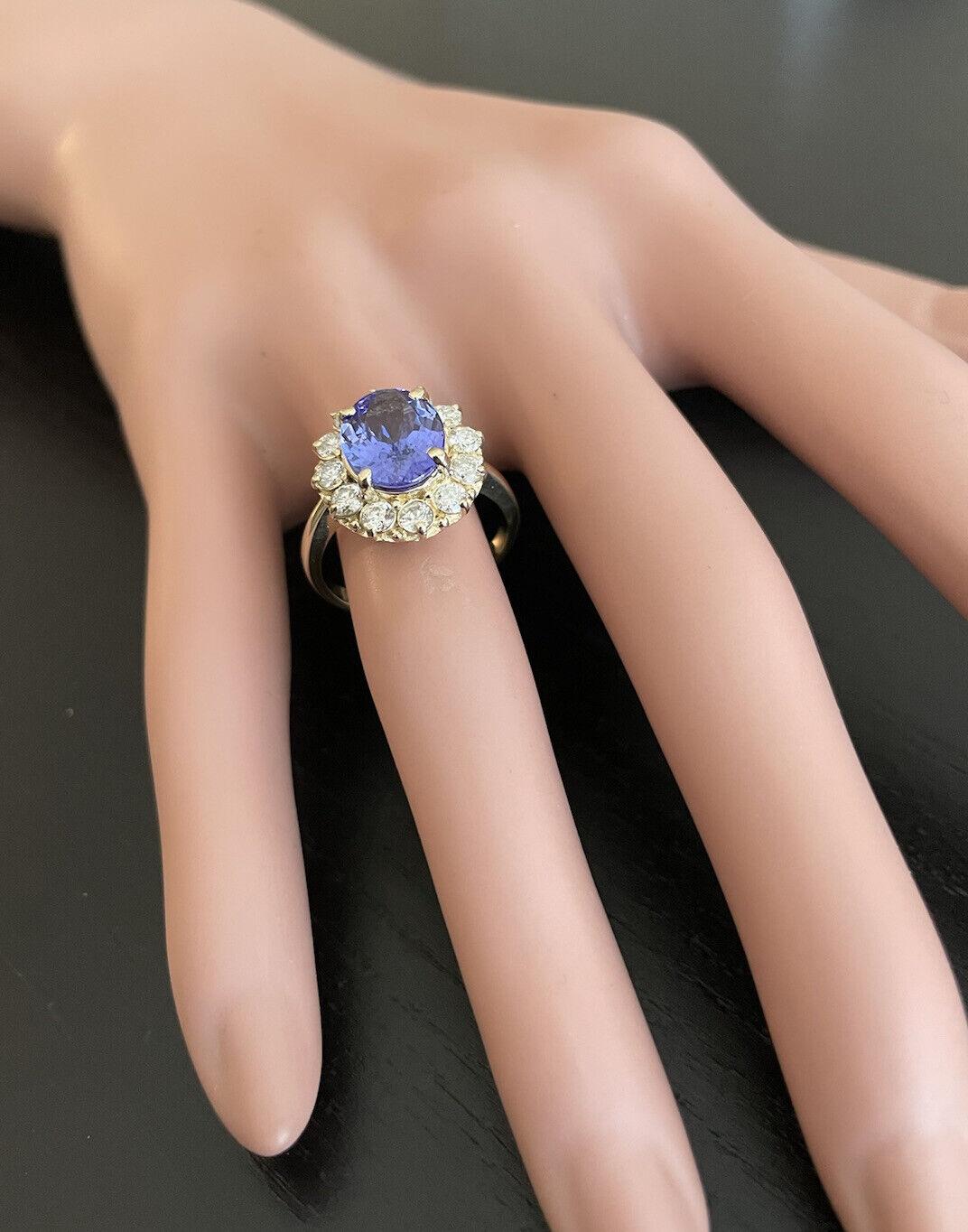 4.15 Ct Natural Nice Looking Tanzanite and Diamond 14K Solid Yellow Gold Ring For Sale 2