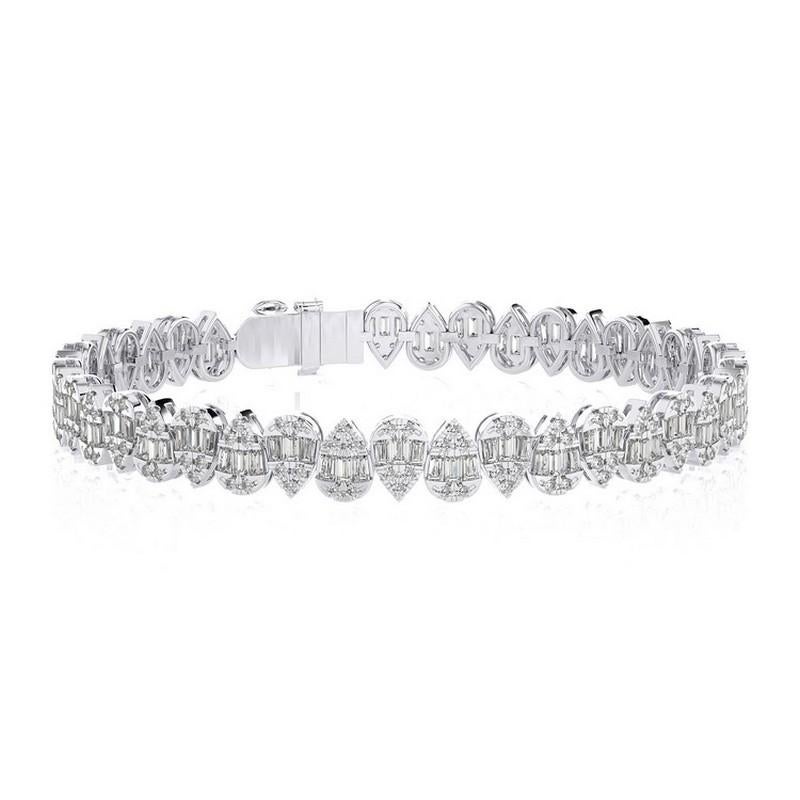 Modern 4.15 CTW Round Diamonds 18K White Gold Timeless Tennis Collection Drop Bracelets For Sale