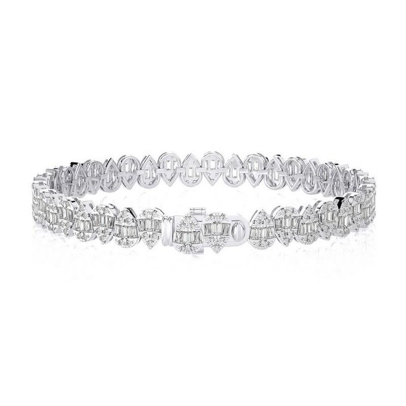 Round Cut 4.15 CTW Round Diamonds 18K White Gold Timeless Tennis Collection Drop Bracelets For Sale