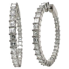4.15 CTW Square Emerald Cut Diamond In & Out Hoop Earrings 18 Karat White Gold