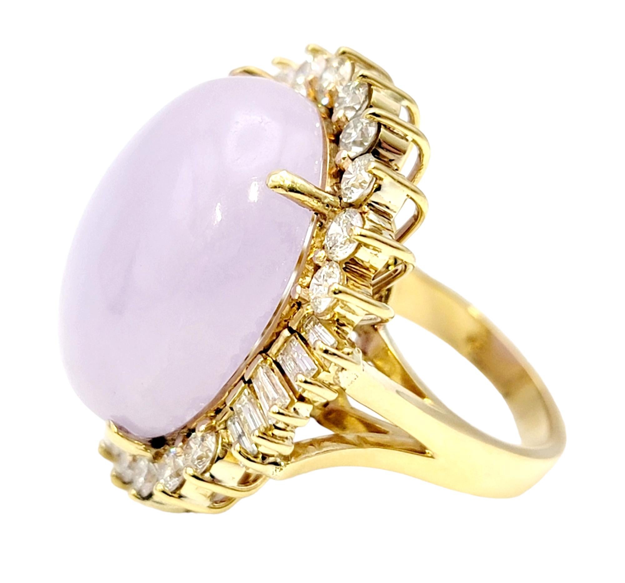 41.50 Carats Total Oval Cabochon Lavender Jade and Diamond Halo Cocktail Ring In Good Condition For Sale In Scottsdale, AZ