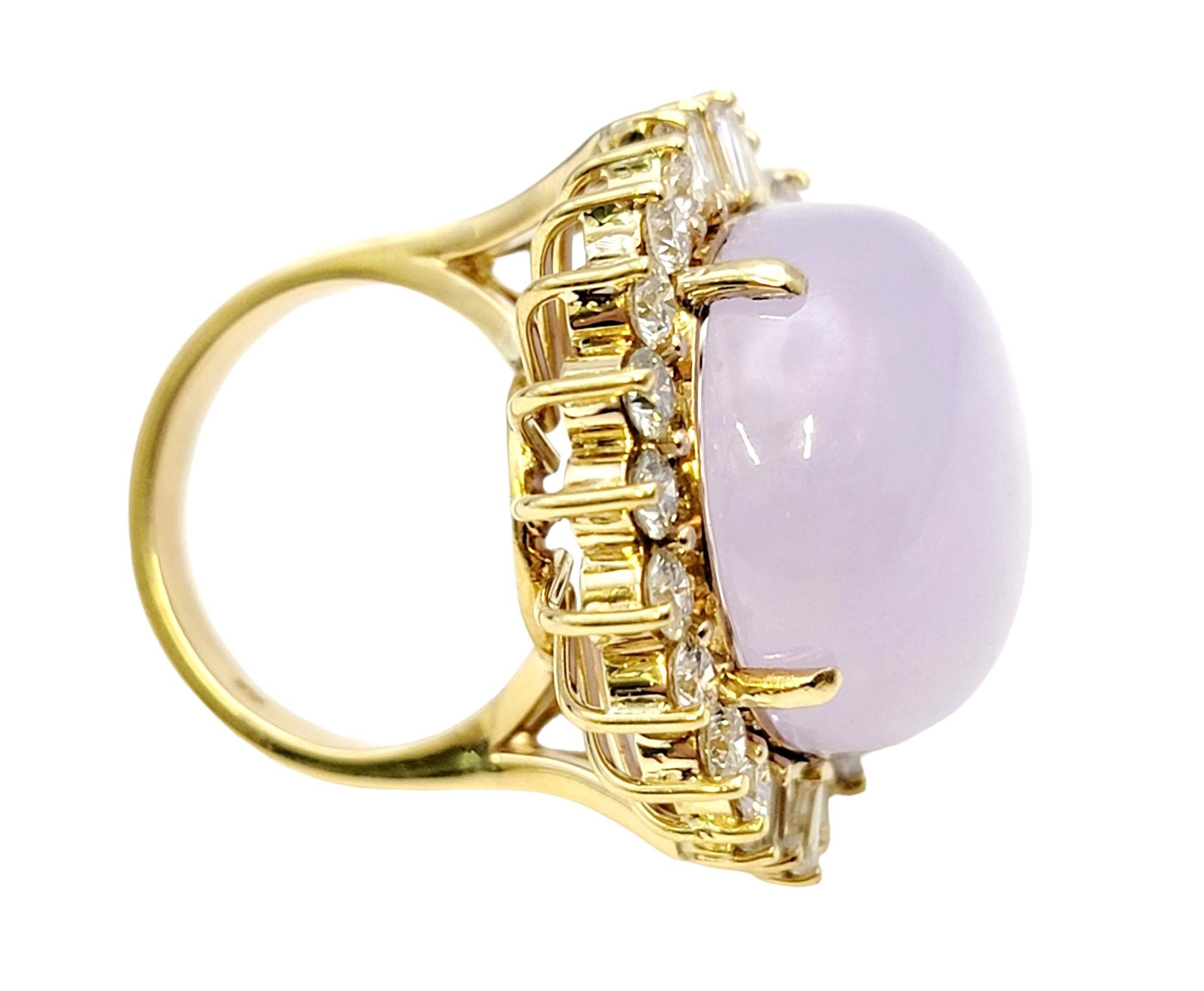 41.50 Carats Total Oval Cabochon Lavender Jade and Diamond Halo Cocktail Ring For Sale 1