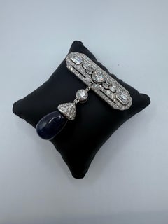 41.50ct Antique Sapphire & Diamond Brooch platinum RARE FIND