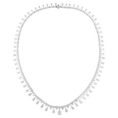 41.54 Carat Pear & Round Diamond Necklace 14 Karat White Gold Handmade Jewelry